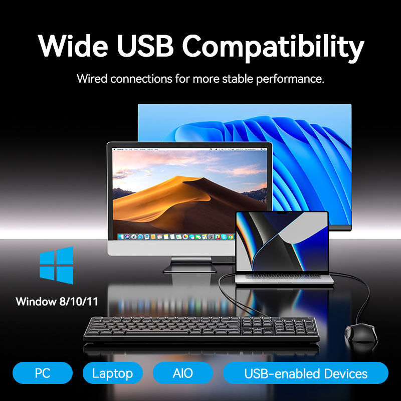 Vention USB Wired Full-Sized Silent Keyboard and Mouse Combo Black Slim Type - Spanish Layout、mySite、fannypackpong