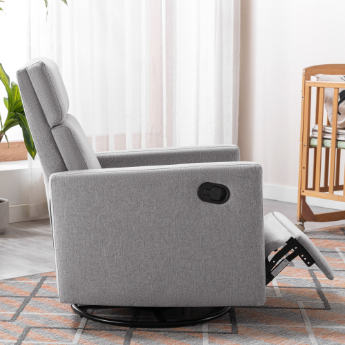 Modern Upholstered Rocker Nursery Chair Plush Seating Glider Swivel Recliner Chair, Gray、、casual