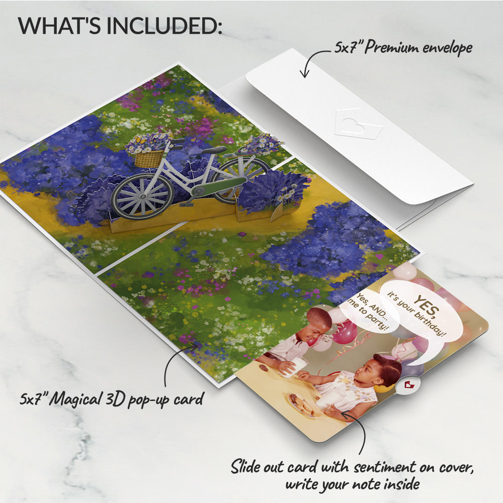 Lavender Bicycle Birthday Pop-Up Card and Time to Party Sentiment Set、mySite、solidvoid