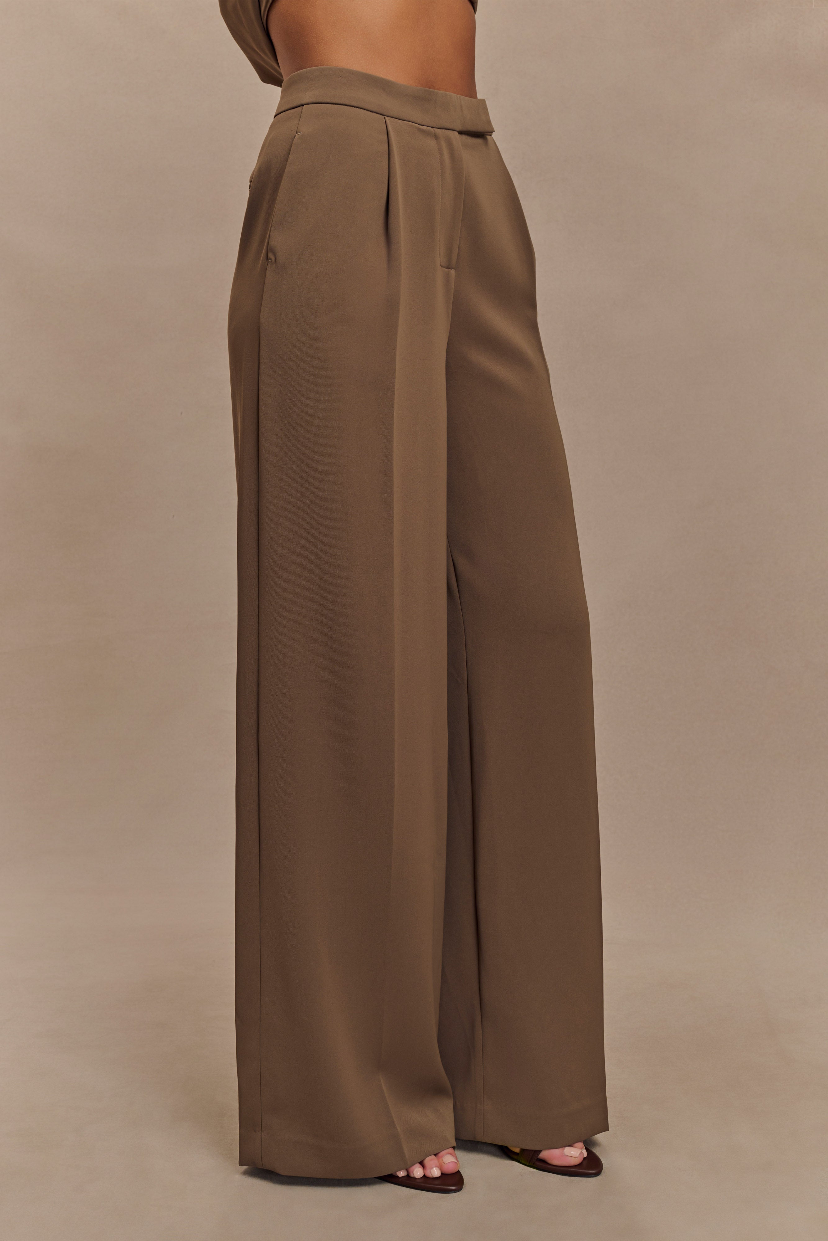 Faith Suiting Wide Leg Pant - Cacao Brown、mySite、solidvoid