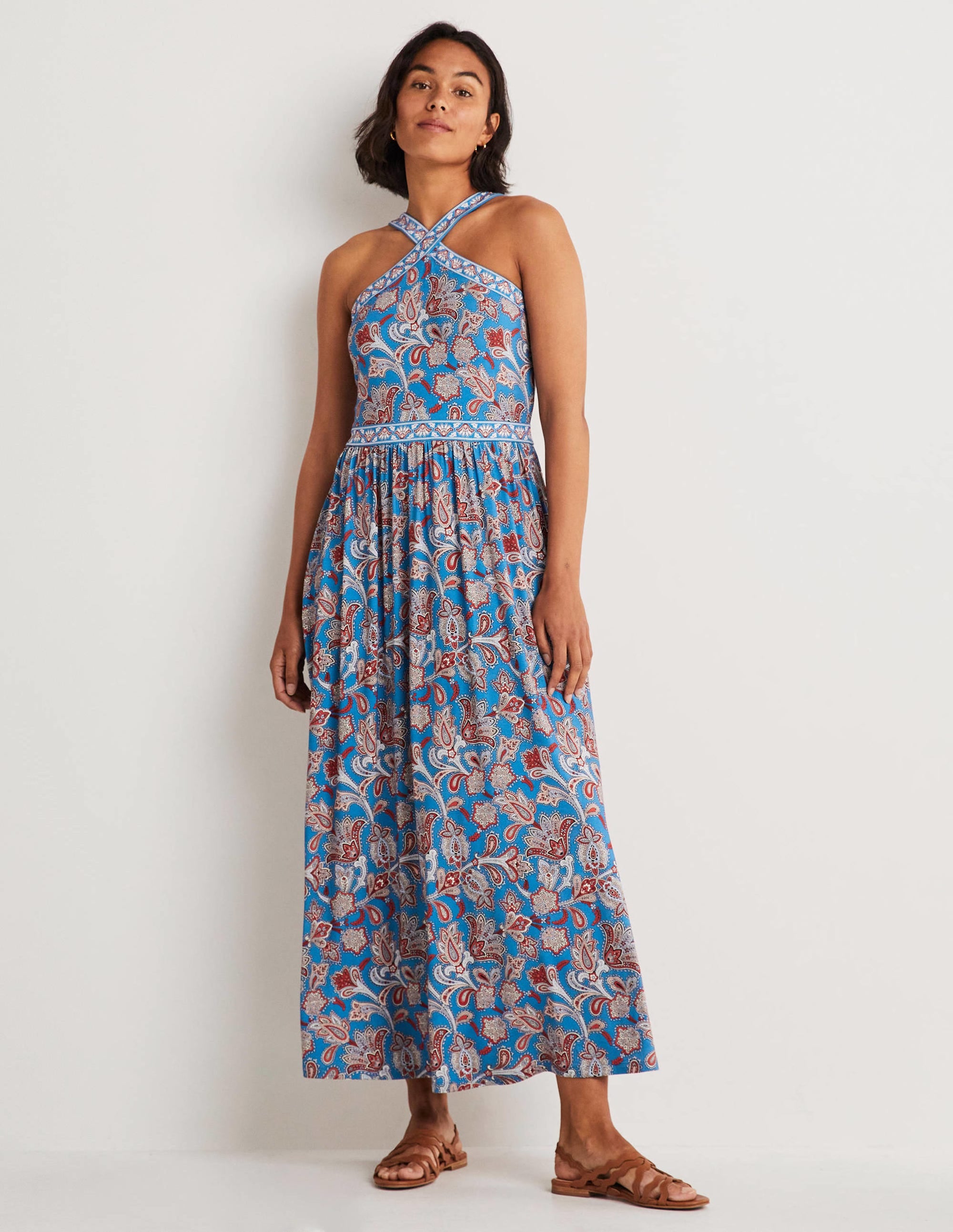  Halterneck Jersey Maxi Dress-Mosaic Blue, Paisley Bud、mySite、ashleygrahame