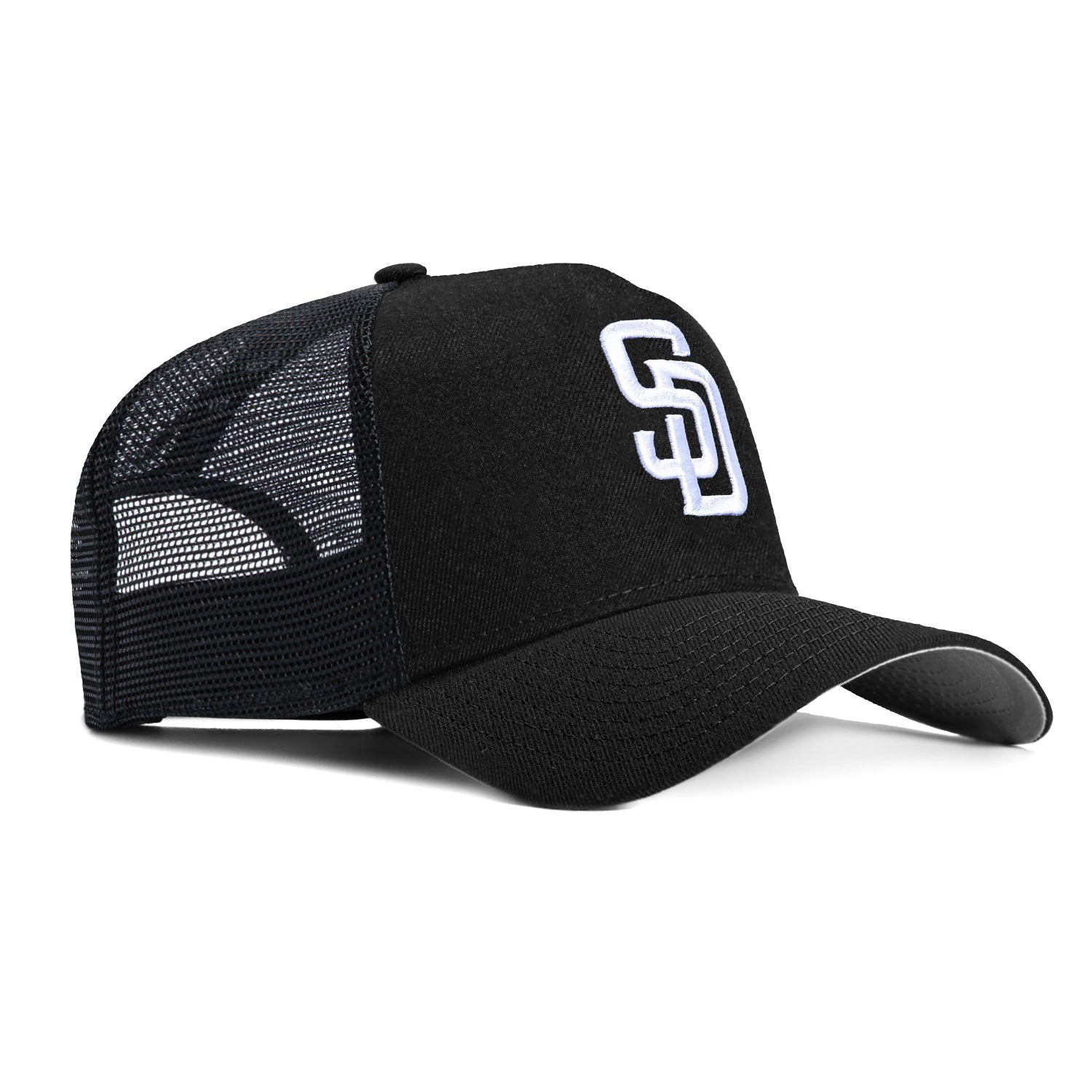New Era 9Forty A-Frame San Diego Padres Trucker Snapback Hat - Black, White、mySite、vikingsvslions