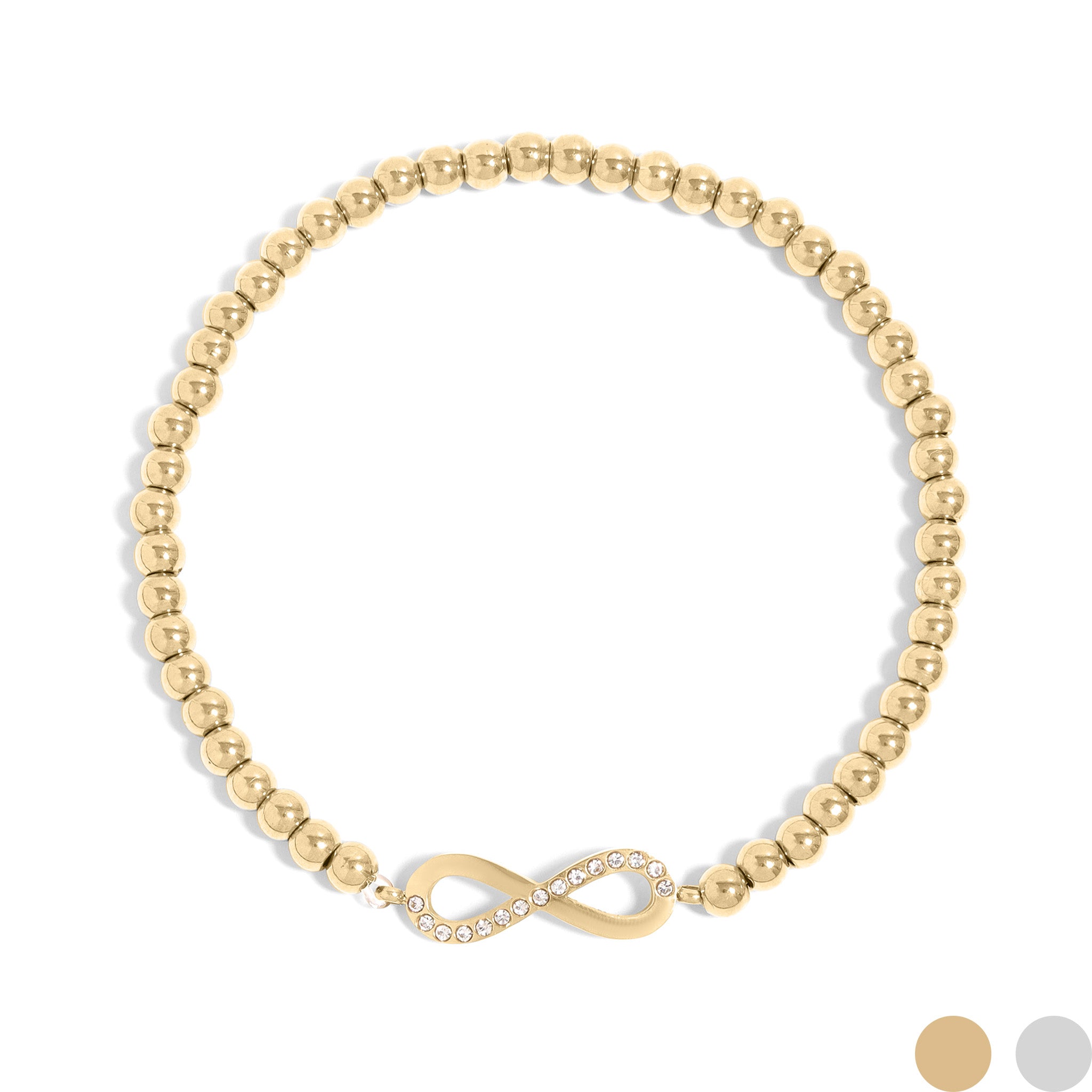 18K Gold PVD Stainless Steel Stone Infinity Sign Metal Beaded Stretch Bracelet / BRJ1017、mySite、dreamappss