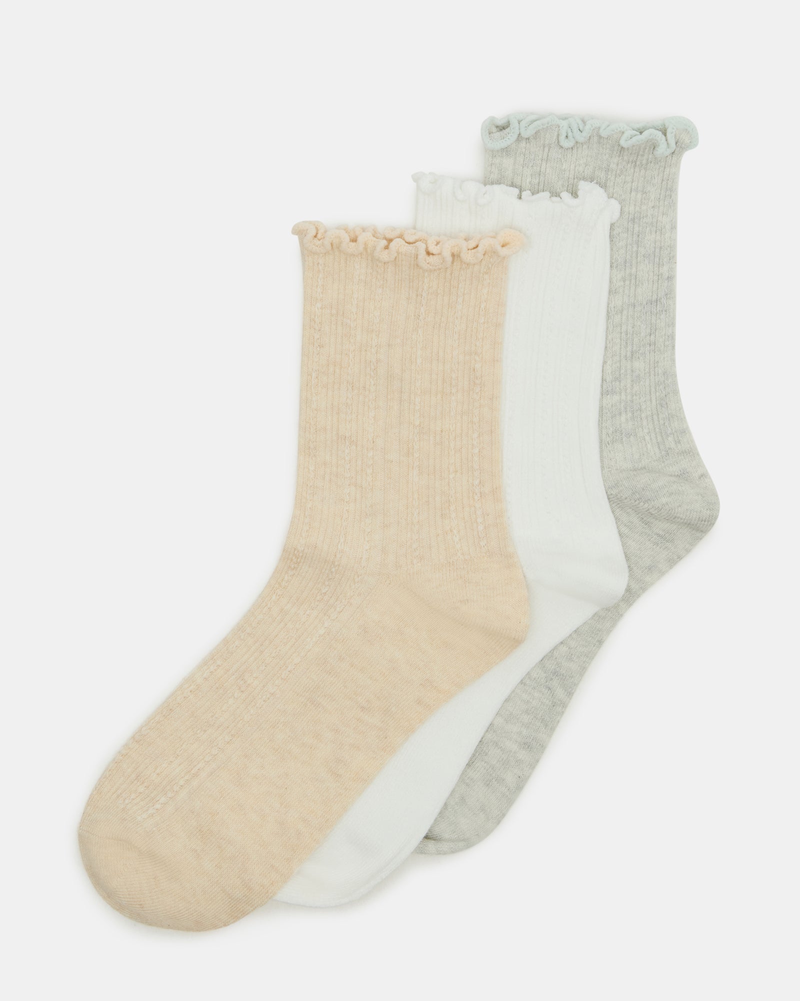 3 PACK LETTUCE EDGE RIBBED SOCKS TAUPE、mySite、gtrtttuynbv
