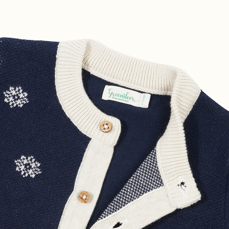 Cotton Jacquard Sweater & Lower Set | Penguine Printed | Navy Blue & Pink | Set of 2、mySite、camillekostekn