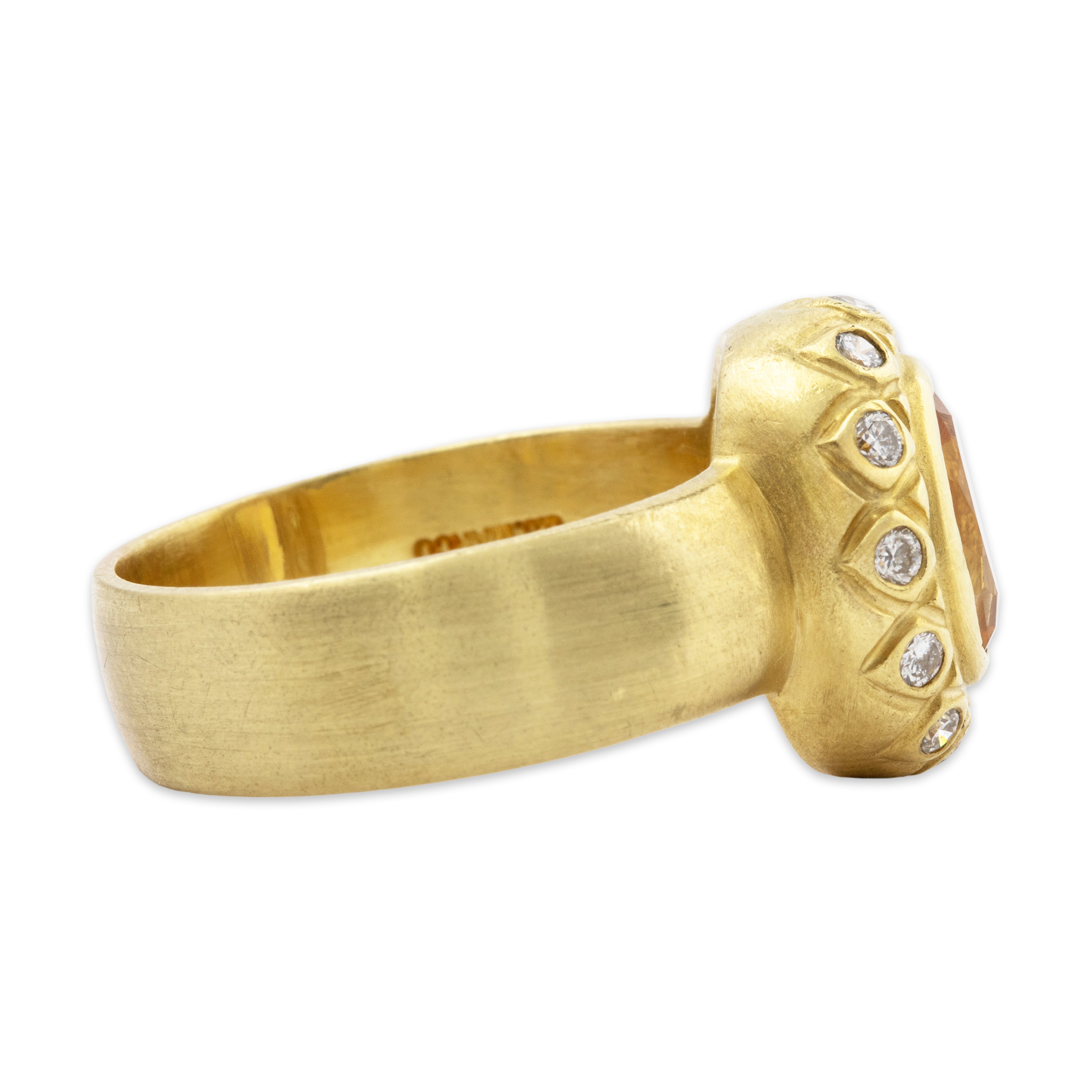 Vintage 18k Yellow Gold Citrine .348cttw Diamond Halo Brushed Ring 7.00、mySite、hinf8tx79