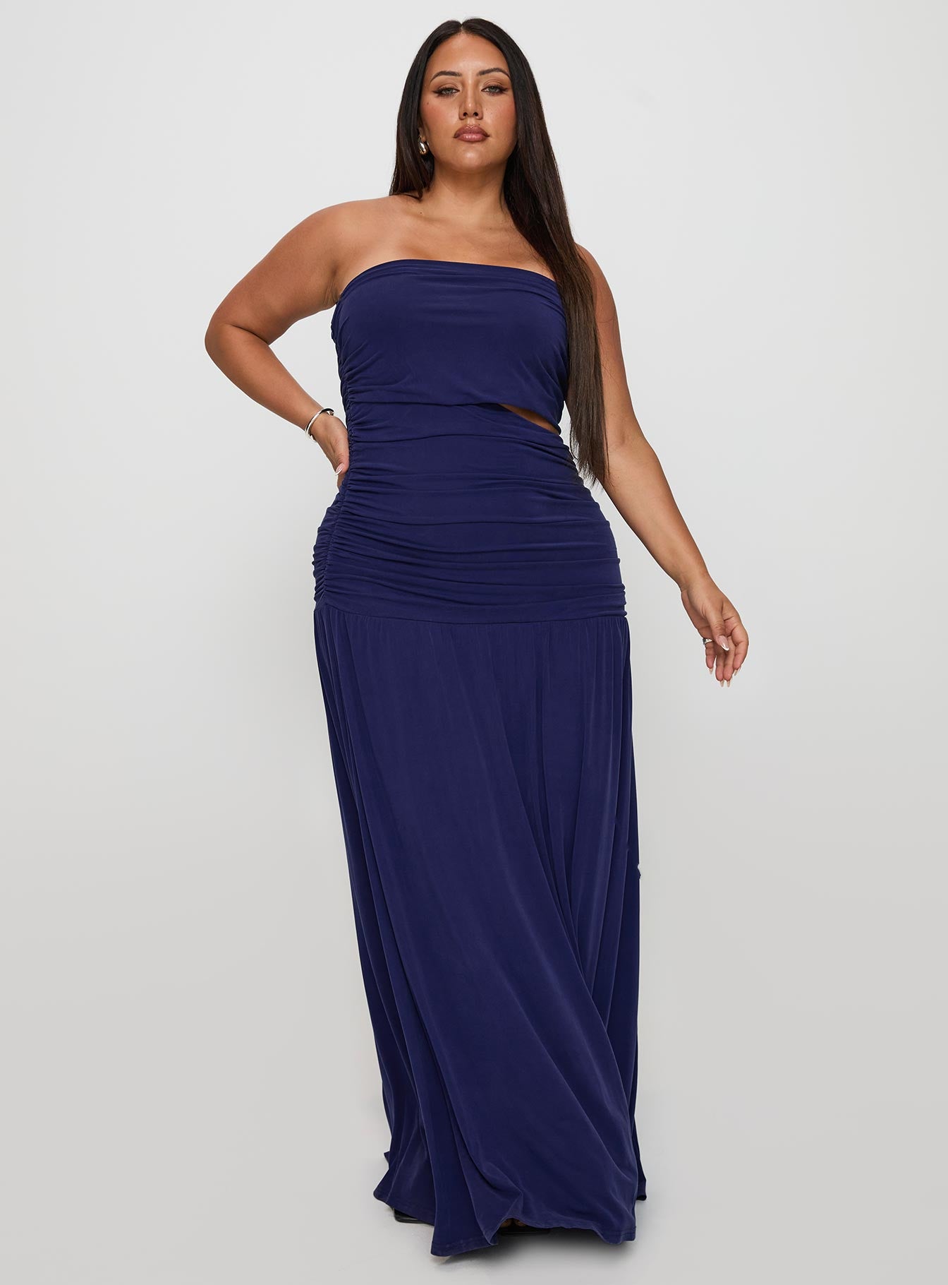 Grandeur Strapless Maxi Dress Navy Curve、mySite、solidvoid