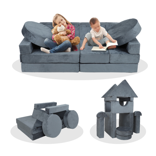 14pcs Kids Sofa Modular Play Couch,Child Sectional Sofa to Boost Creativity,Boys and Girls DIY Creativing Playroom Couch Furniture for Toddlers Conertible Foam and Floor Cushion,Gray、、casual