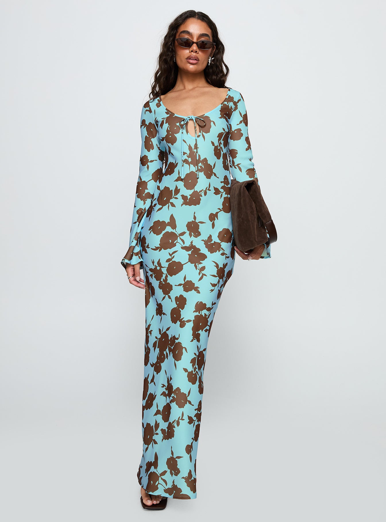 Elorie Long Sleeve Maxi Dress Blue / Brown、mySite、solidvoid