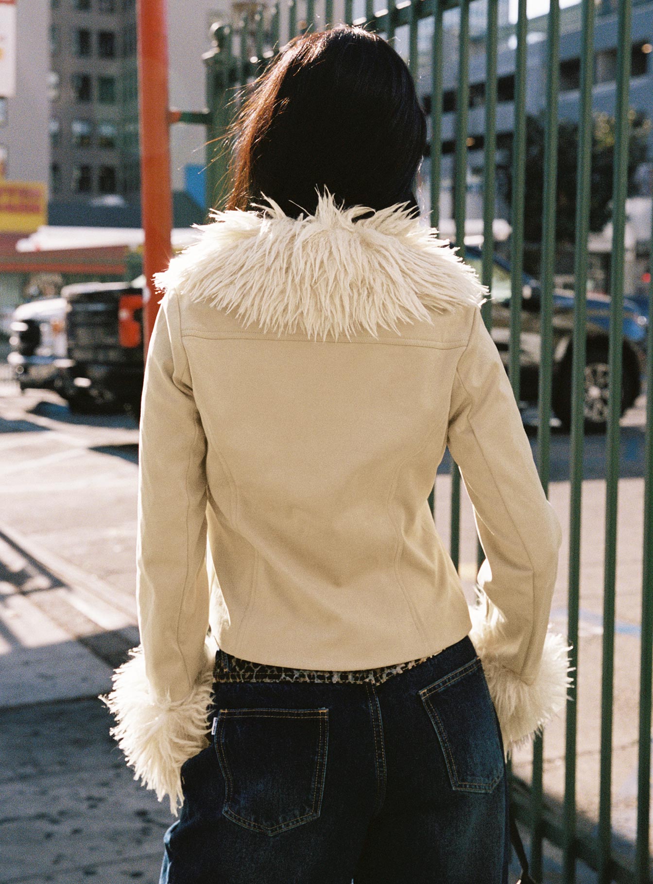 Jeanna Suede Faux Fur Detail Jacket Beige、mySite、solidvoid