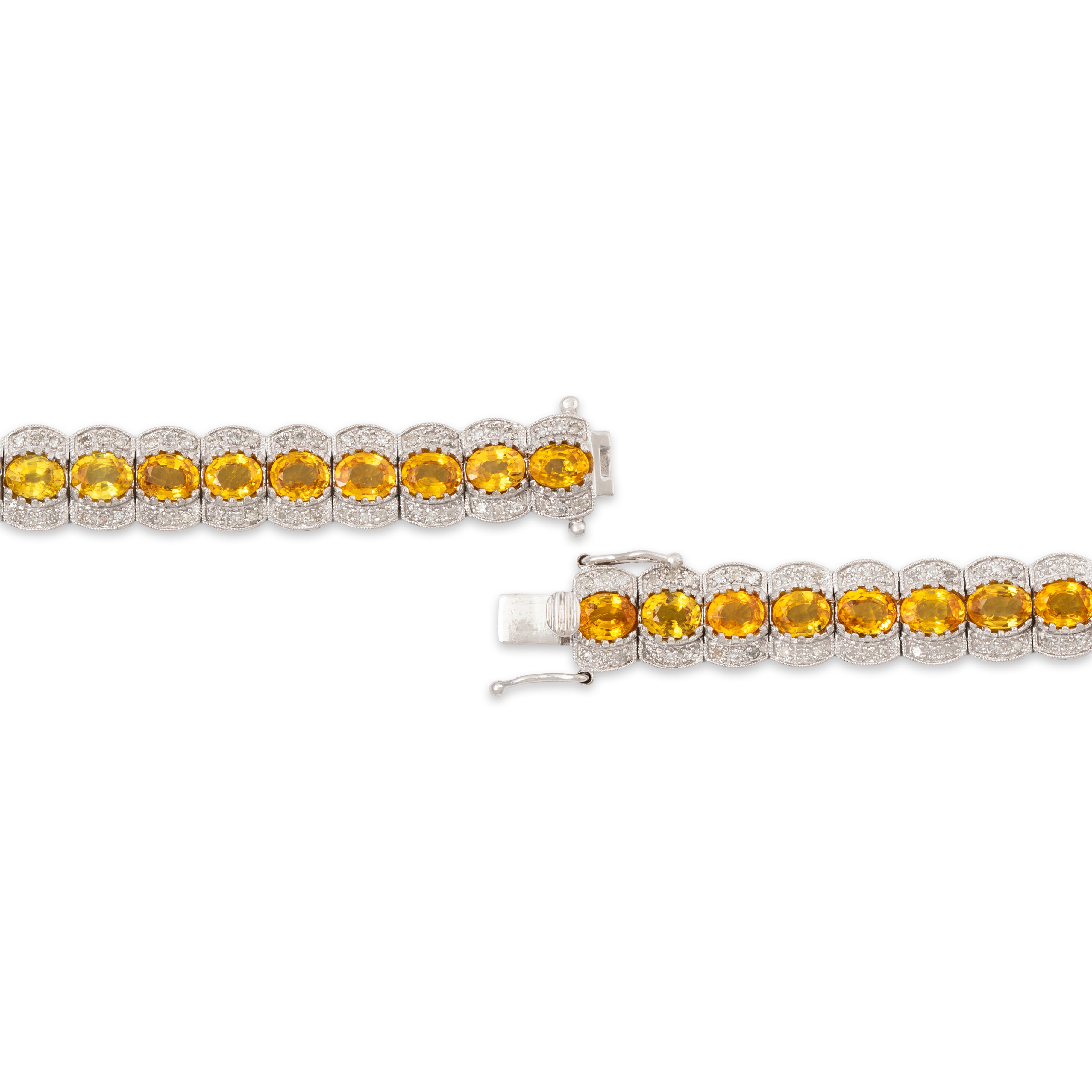 Vintage 14k White Gold 11.2cttw Yellow Sapphire 1cttw Diamond Line Bracelet 7、mySite、hinf8tx79
