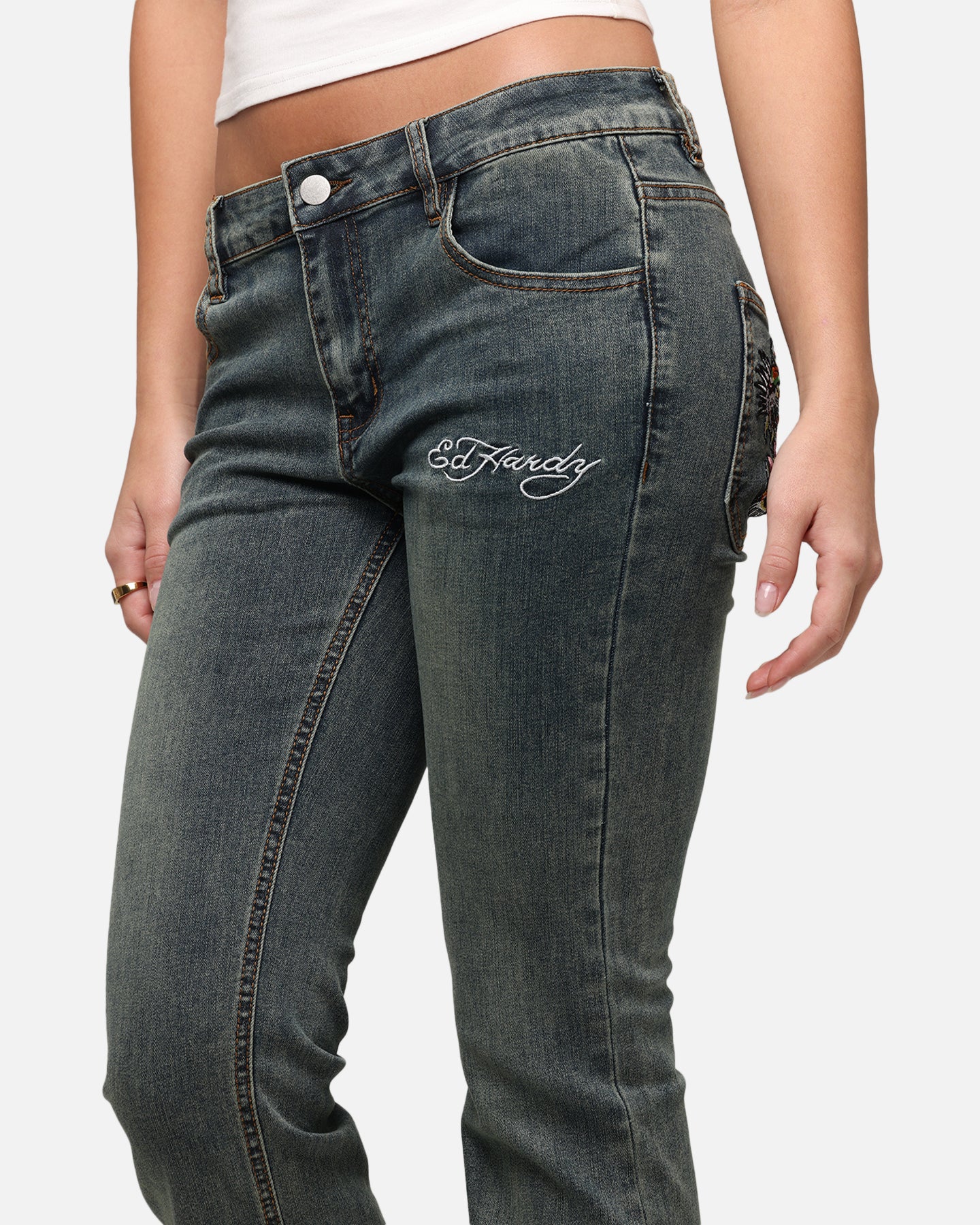 Ed Hardy Women's Tiger Bootcut Jeans Dirty Blue、mySite、zt4zffjzw