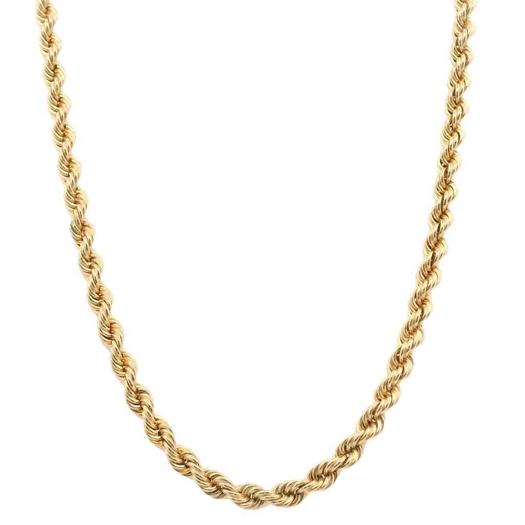  Estate 14K Yellow Gold 2.64mm Solid Rope Chain Necklace