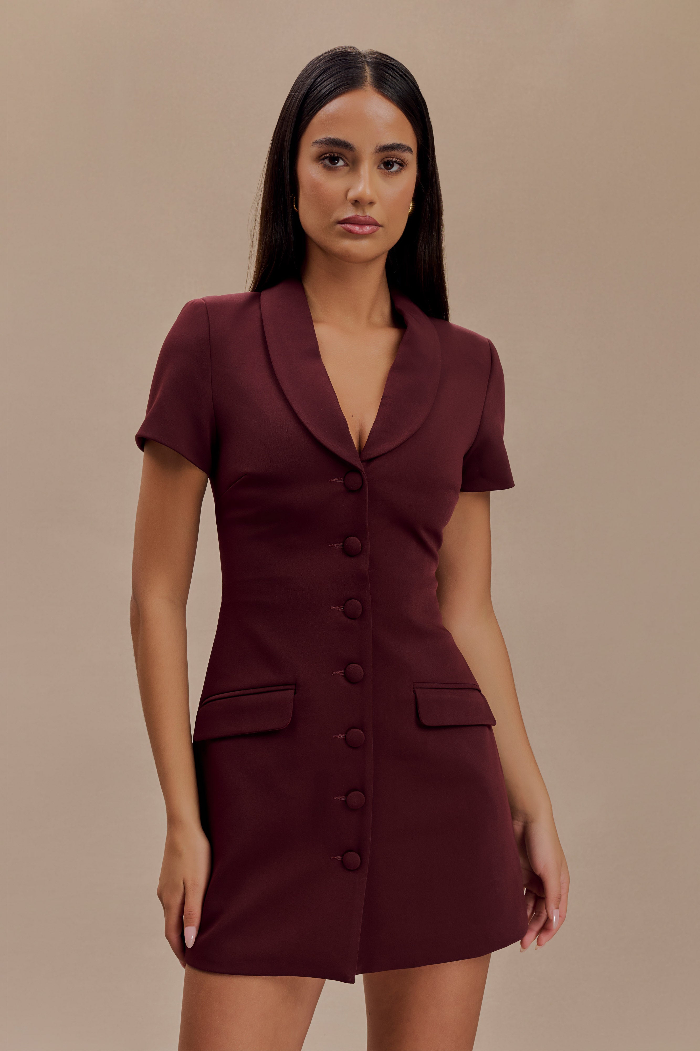Paolina Collared Suiting Mini Dress - Plum、mySite、solidvoid