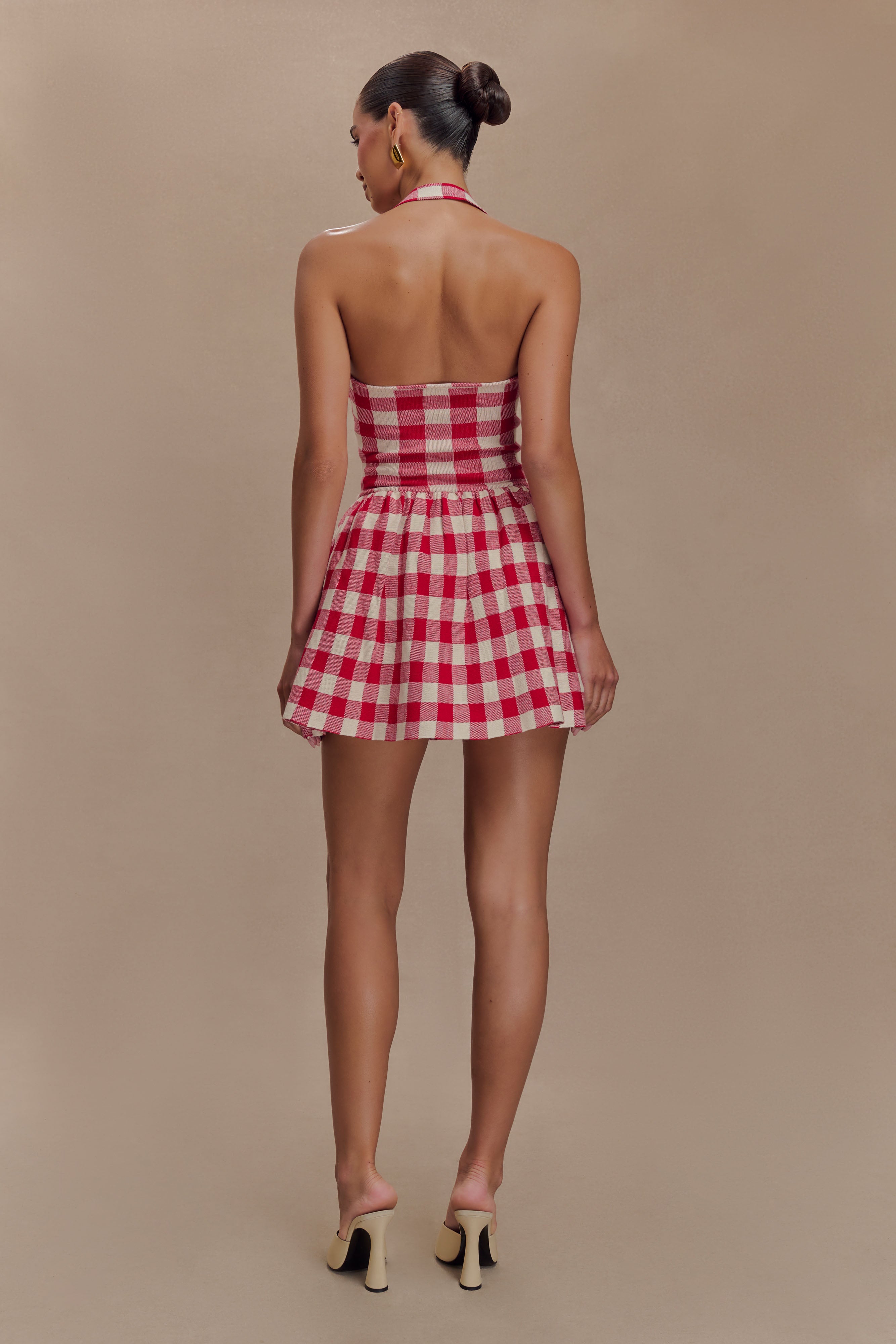 Lindsay Halter Knit Mini Dress - Red Gingham、mySite、solidvoid