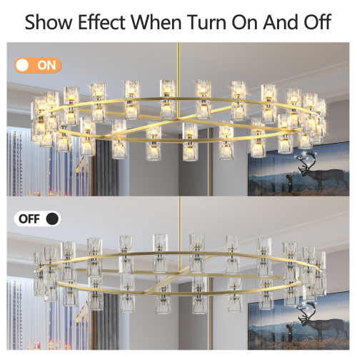 (L005030-D48-P48B/W1340P310779)48 Inches Luxury Chandeliers Crystal Living Room Decorative Lights Simple Modern Dining Room LED Lighting,for Home Decor (Bulbs Included) Black、、eastwooduniform