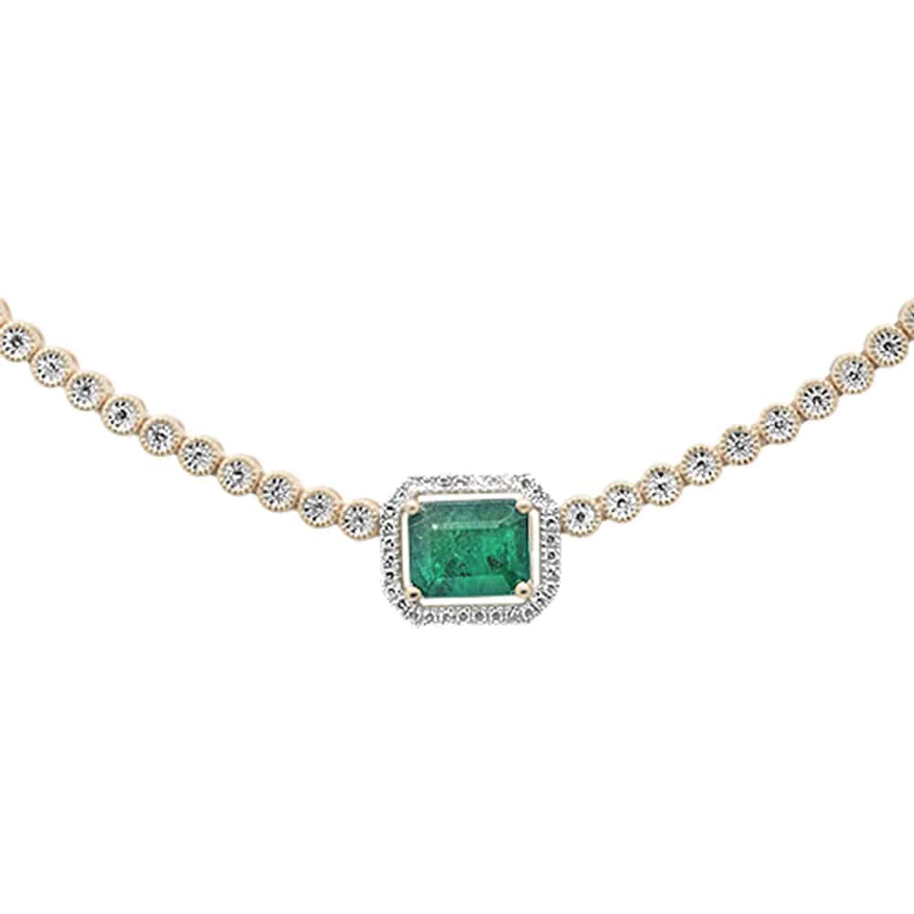 3.79ct G SI 14K Yellow Gold Diamond & Natural Green Emerald Gemstone Necklace、mySite、g9winljtr