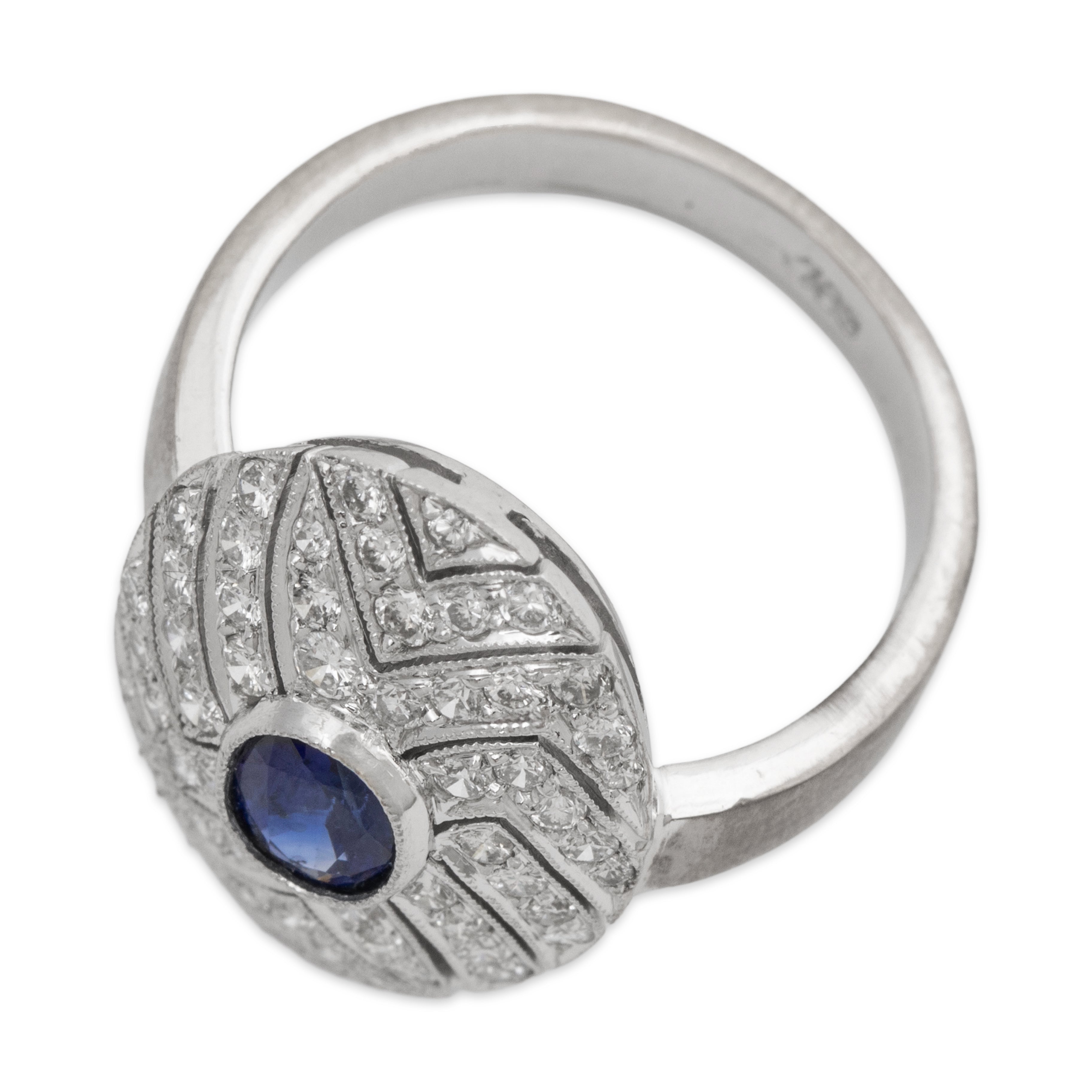 Vintage 18k White Gold Sapphire .684cttw Diamond Art Deco Style Statement Ring、mySite、hinf8tx79