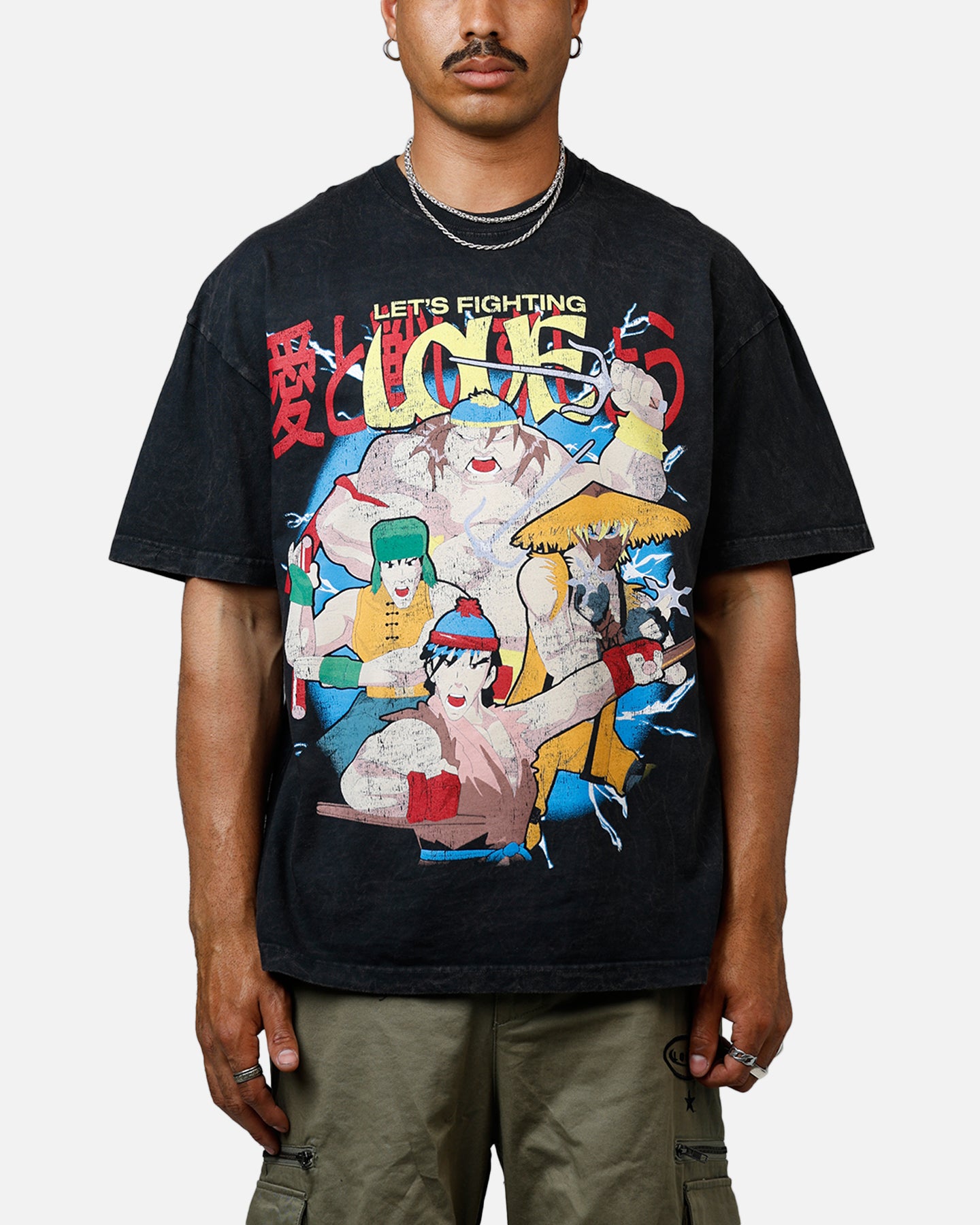 73 Studio Lets Fighting Love Heavyweight T-Shirt Black Acidwash、mySite、zt4zffjzw