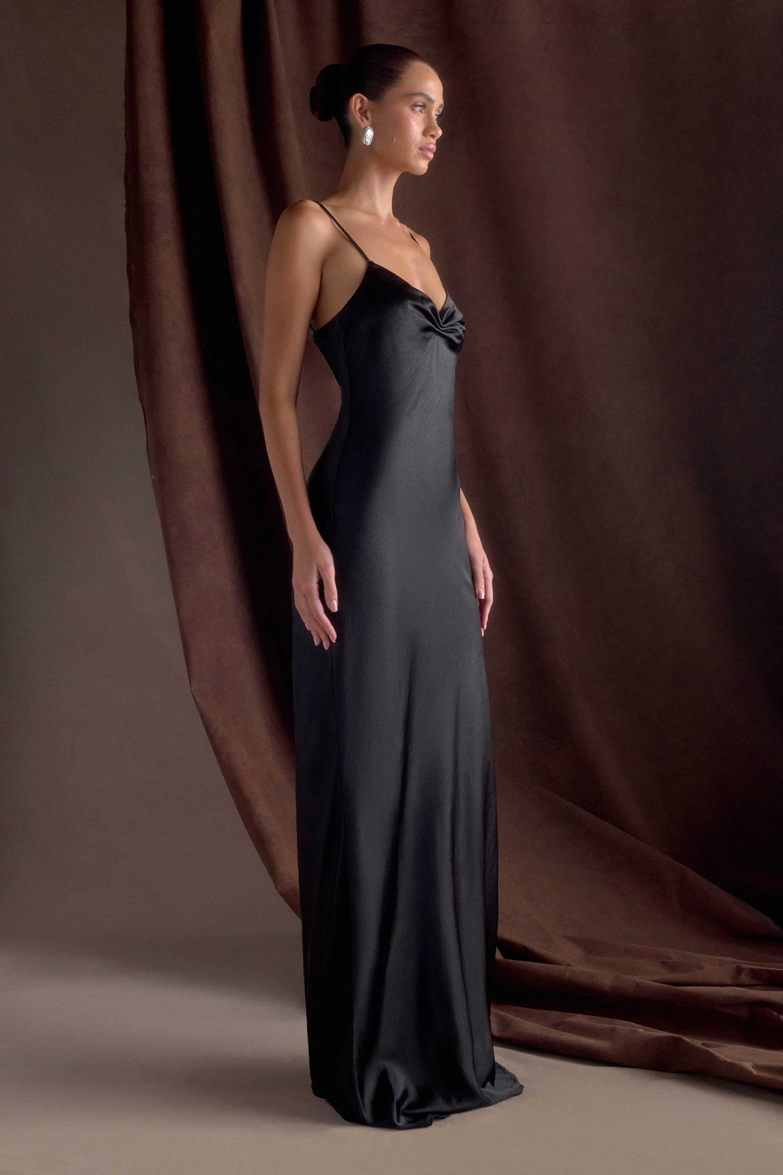 Lilly Sweetheart Satin Maxi Dress - Black、mySite、solidvoid
