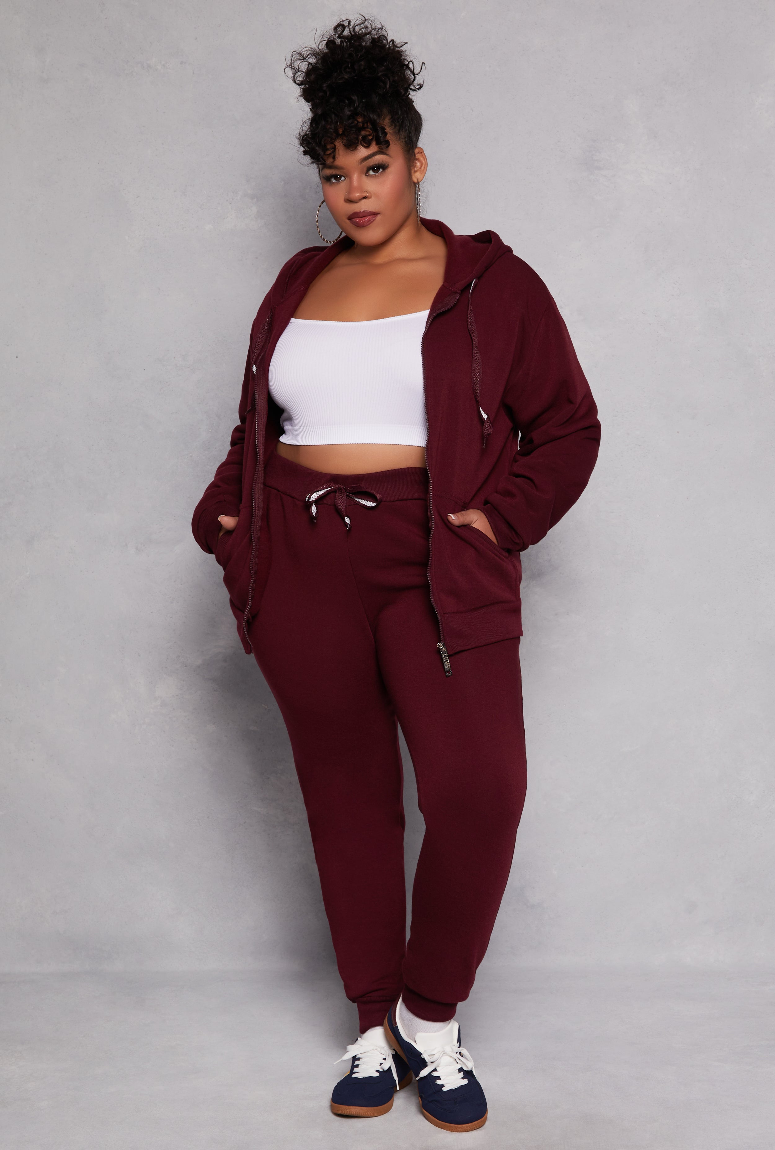 Plus Size Zip Front Hooded Sweatshirt、mySite、camillekostekn