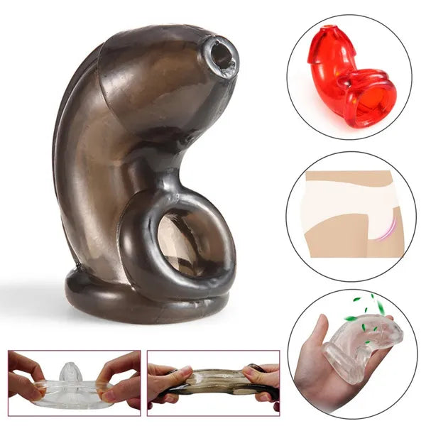 Fetish Cock Cage Chastity | Silicone Super Stretchy | Smoky Black、mySite、bottomscart