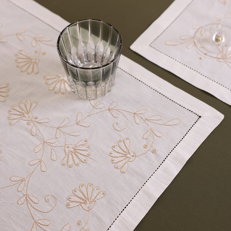 Cotton Table Mat Set | Placemats | White & Beige | Set of 4、mySite、camillekostekn