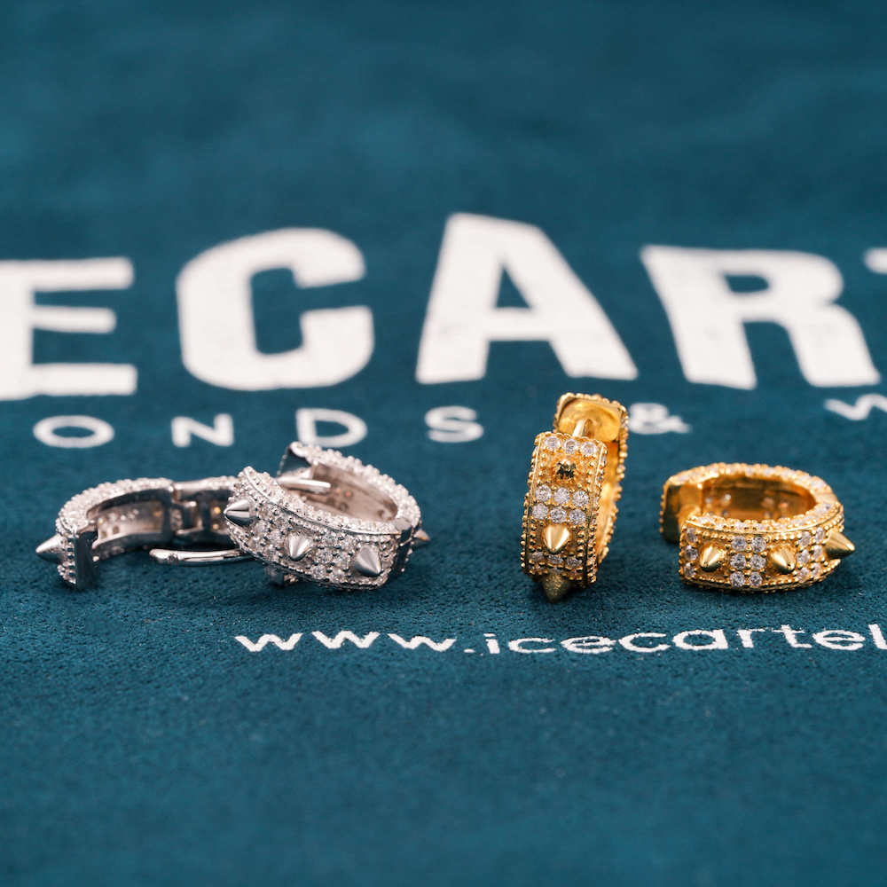 Moissanite Spiked Huggie Earrings 14k Gold、mySite、hinf8tx79