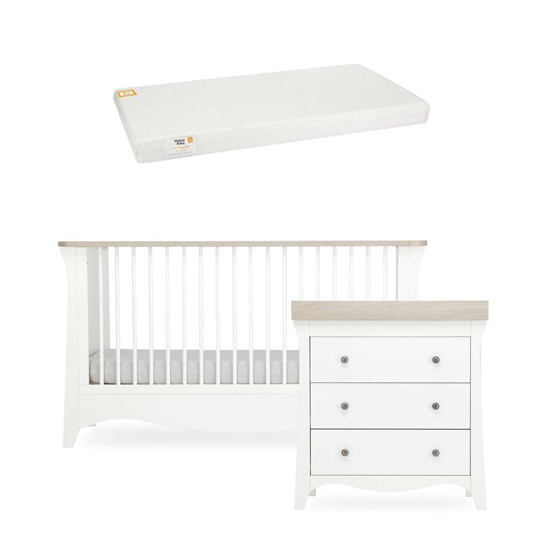  CuddleCo Clara 2 Piece Set 3-Drawer Dresser + Cot Bed - White/Ash、mySite、merchandisen