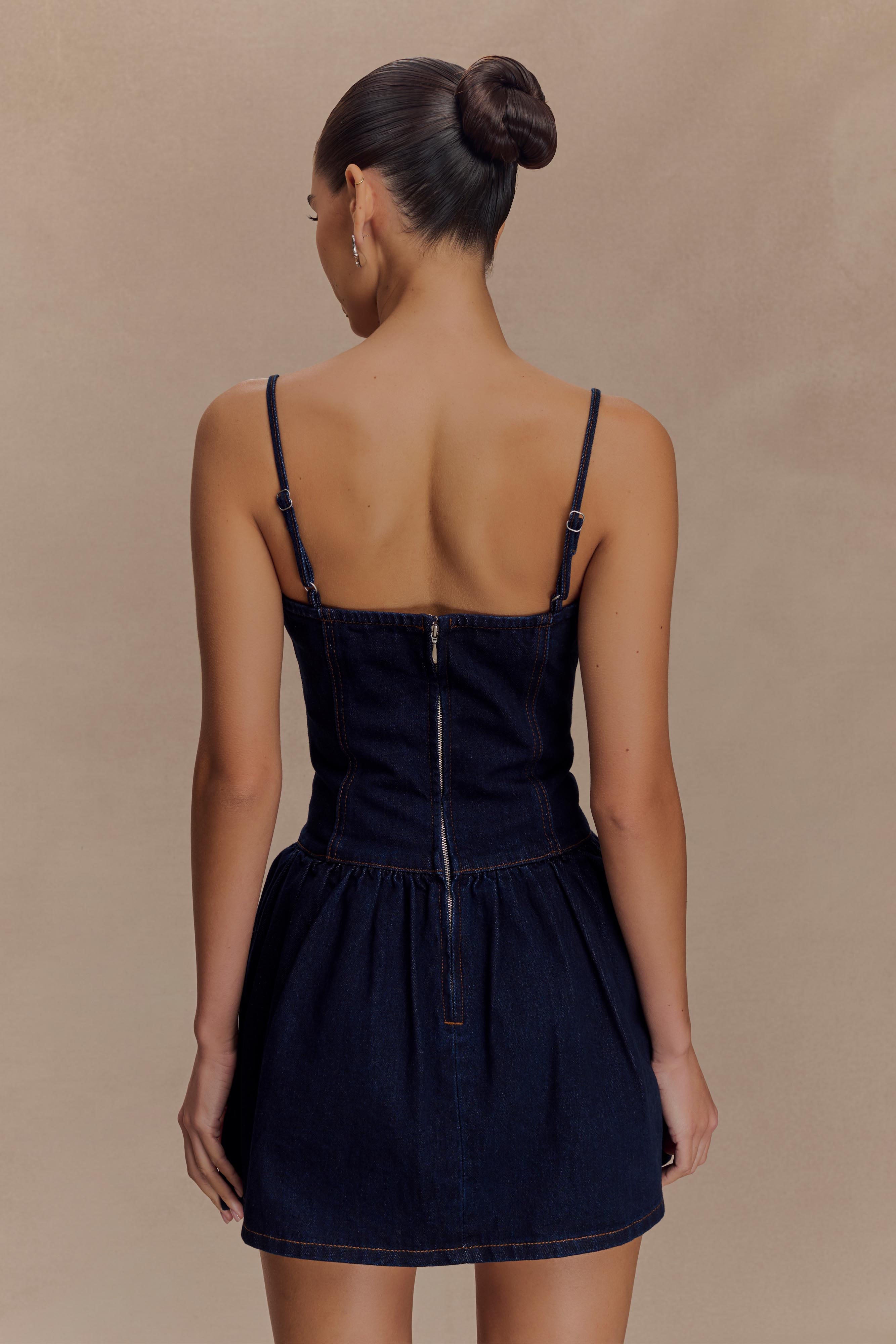 Cheyenne Scallop Denim Mini Dress - Indigo Blue、mySite、solidvoid