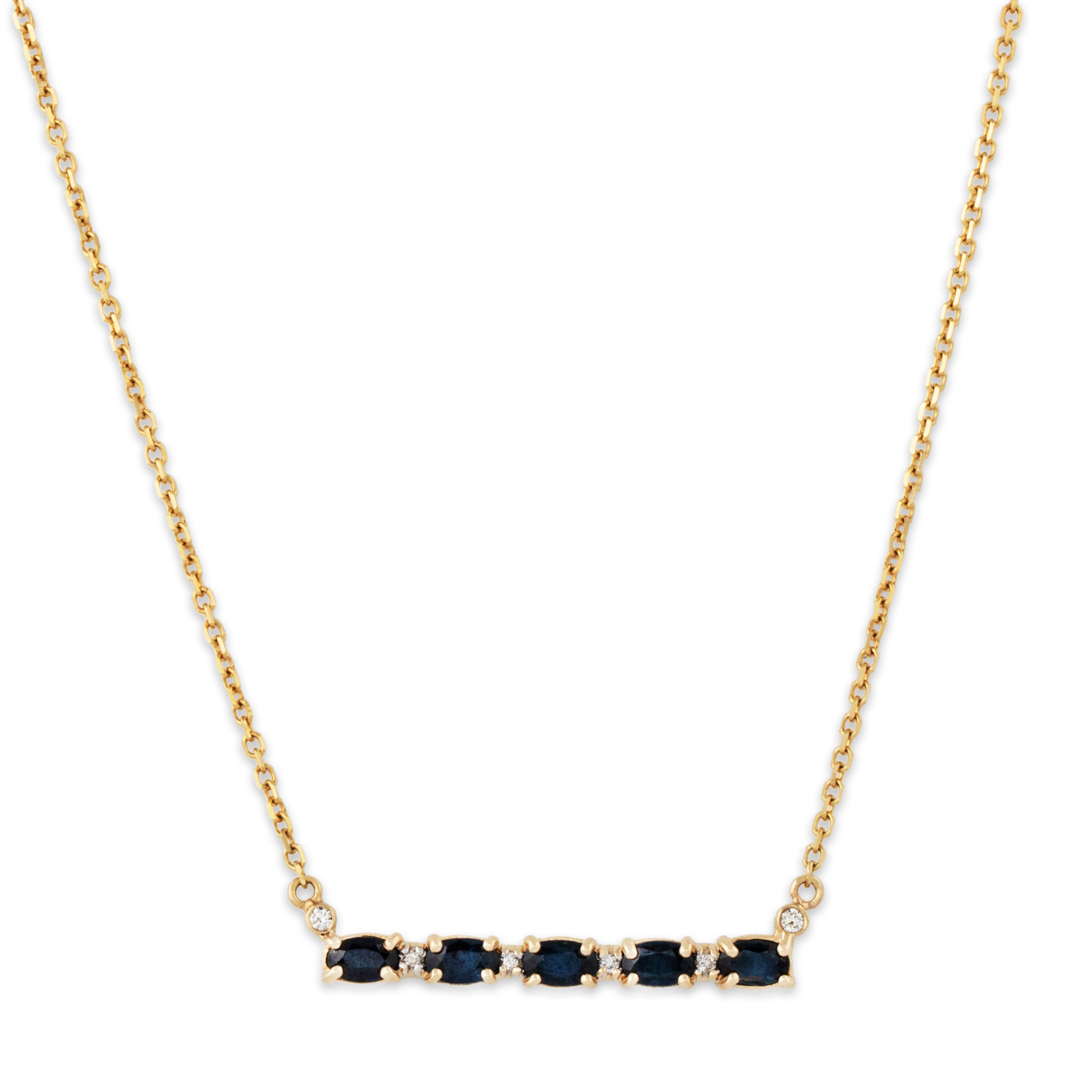 Vintage 14k Yellow Gold 1.3cttw Blue Sapphire Diamond Bar Necklace 17.5、mySite、hinf8tx79