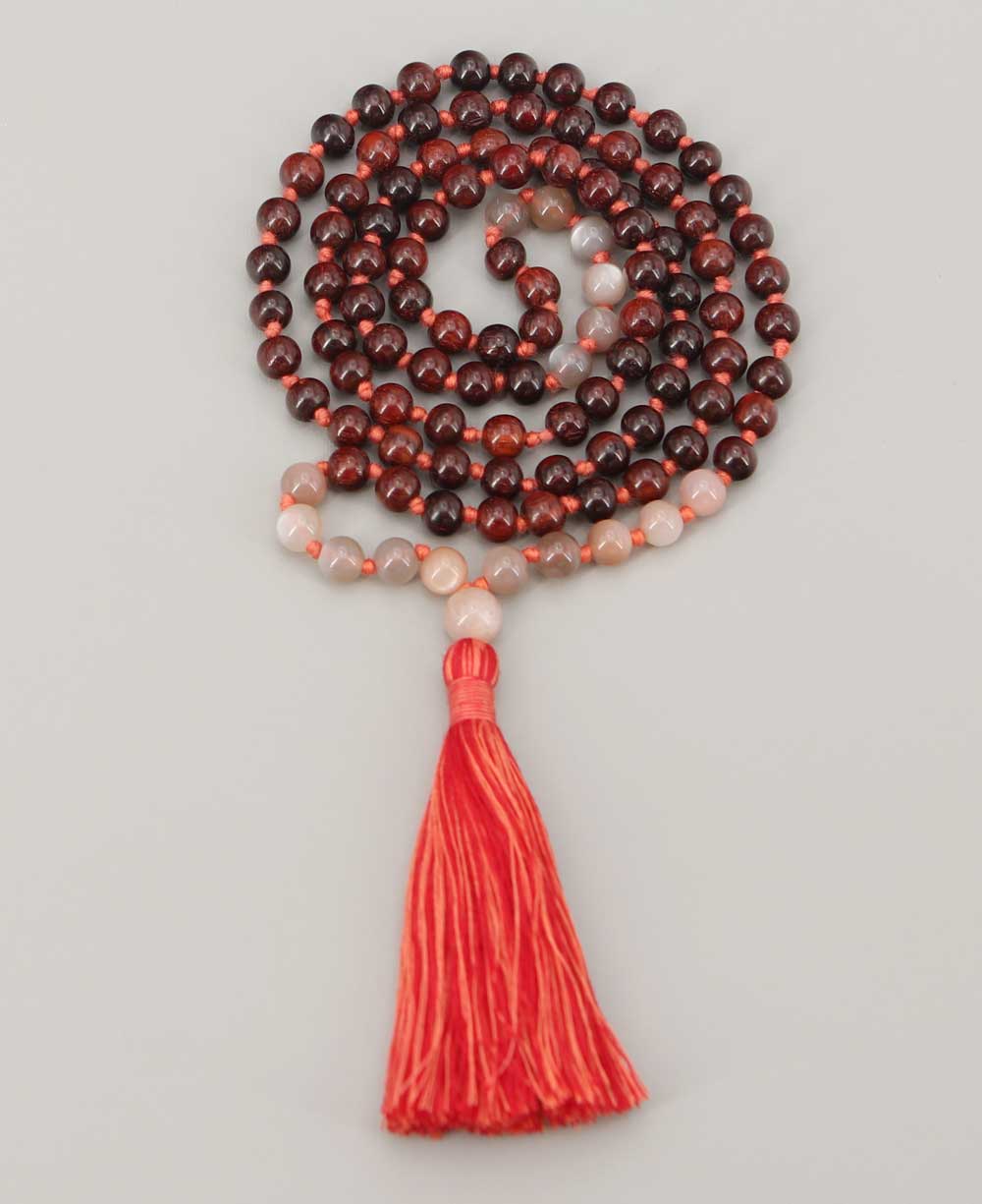 Rosewood and Peach Moonstone 108 Beads Meditation Mala, Knotted、mySite、topwebapps