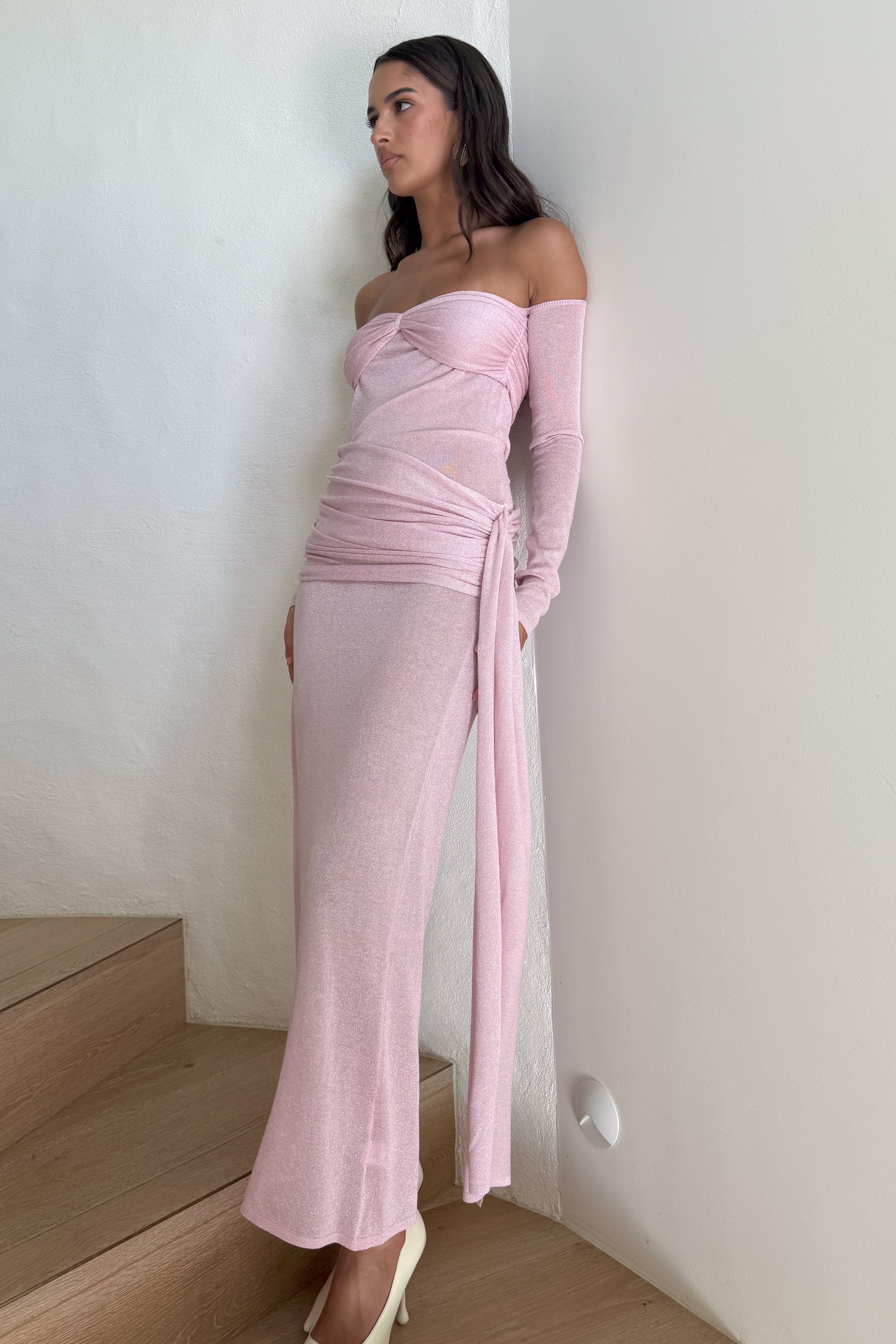 Ingrid Metallic Knit Maxi Dress - Baby Pink、mySite、solidvoid