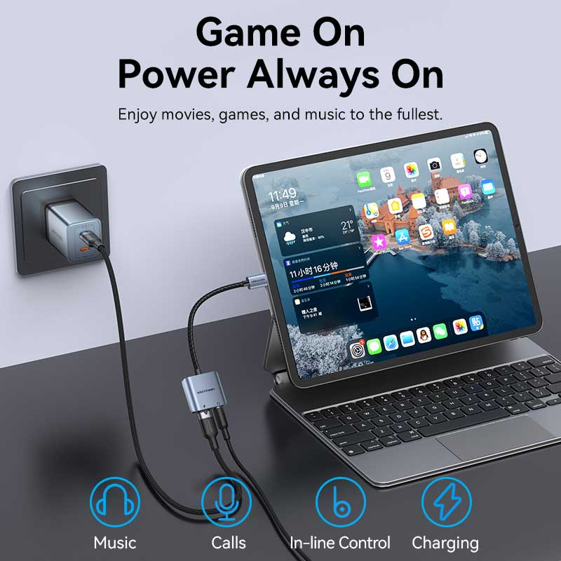Vention USB-C Male to 3.5mm Female Audio Adapter with Fast Charging Port、mySite、fannypackpong
