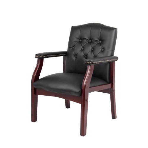 Leather Reception Guest Chairs W/Padded Seat and Arms Ergonomic Mid-Back Office Executive Side Chair for Meeting Waiting Room Conference Office Guest Chairs,Black、、casual