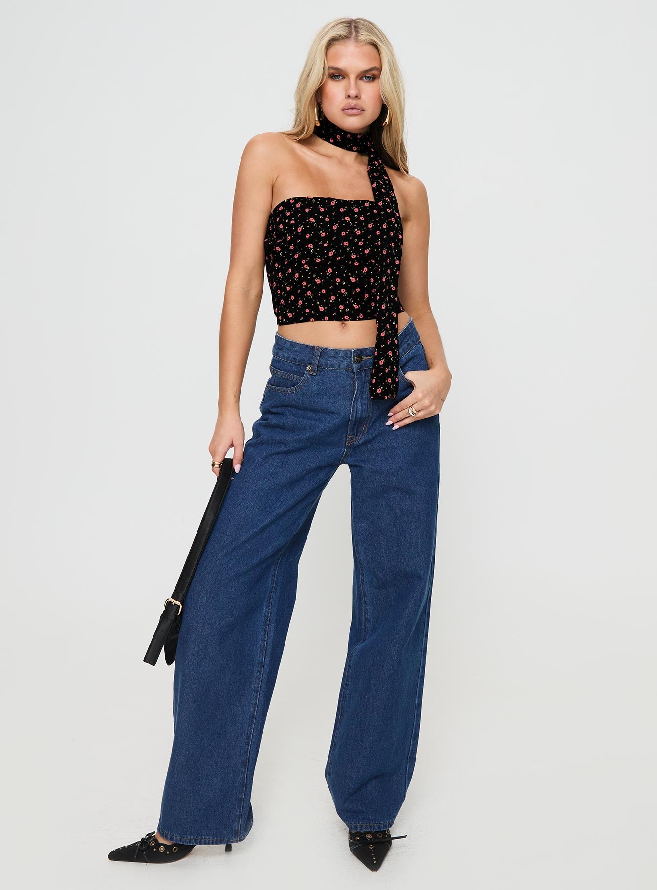 Jontie Two-piece Scarf Top Black Floral、mySite、solidvoid