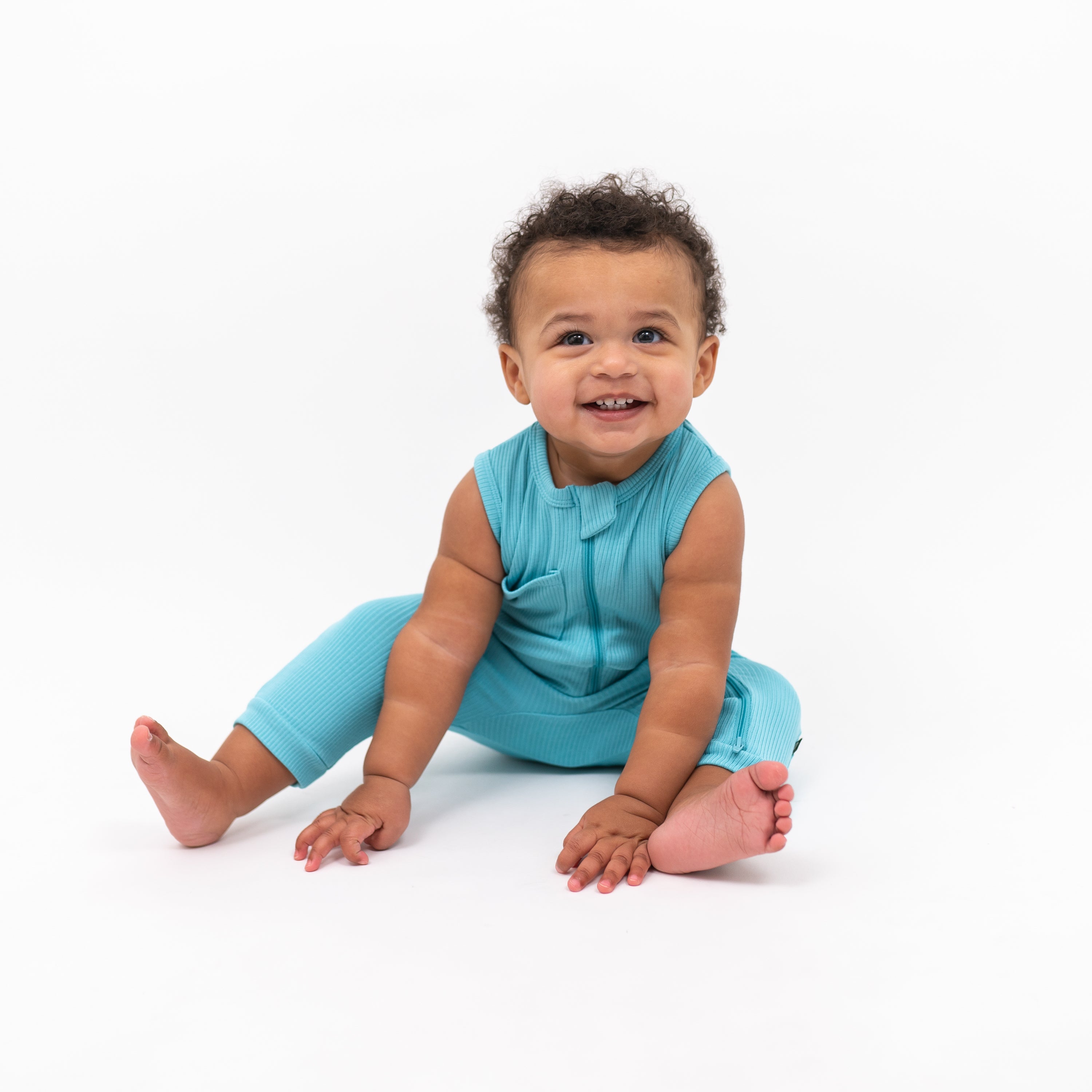  Ribbed Zippered Sleeveless Romper in Makai、mySite、layawaytickets