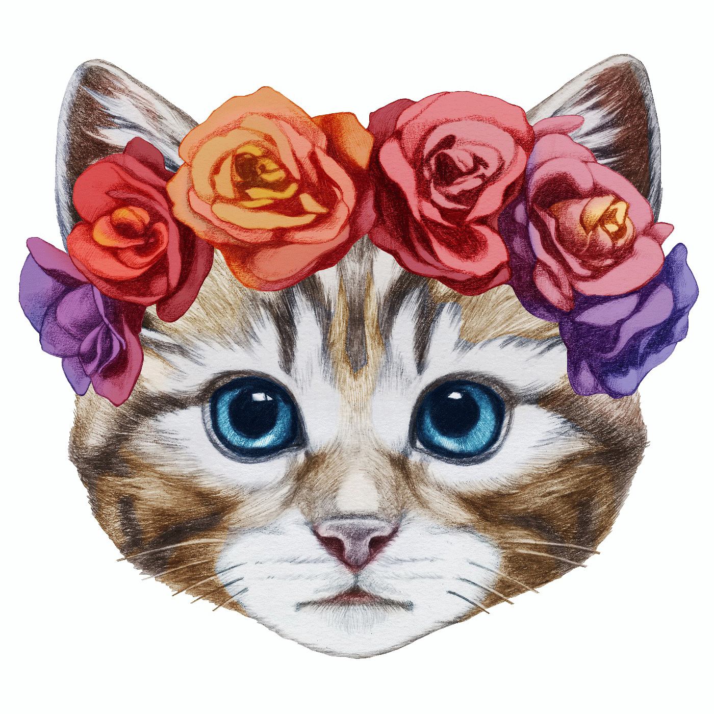  Cat with Floral Headband Vinyl Sticker Decal、mySite、ghnorth