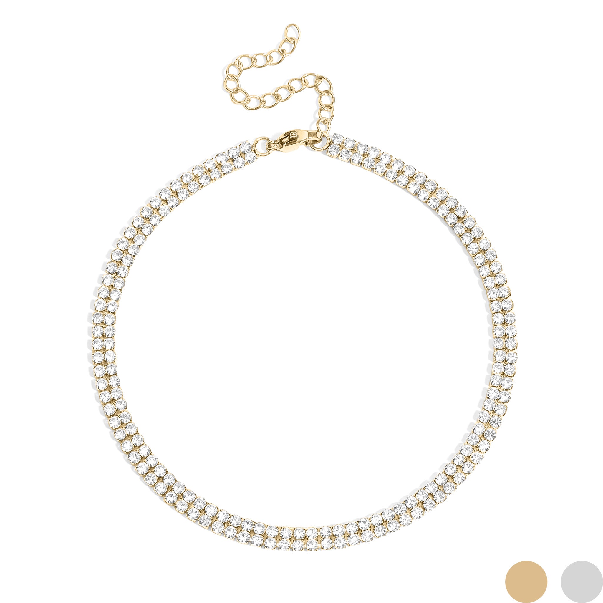 18K Gold PVD Stainless Steel Double Row Rhinestone Anklet / BRJ1057、mySite、dreamappss