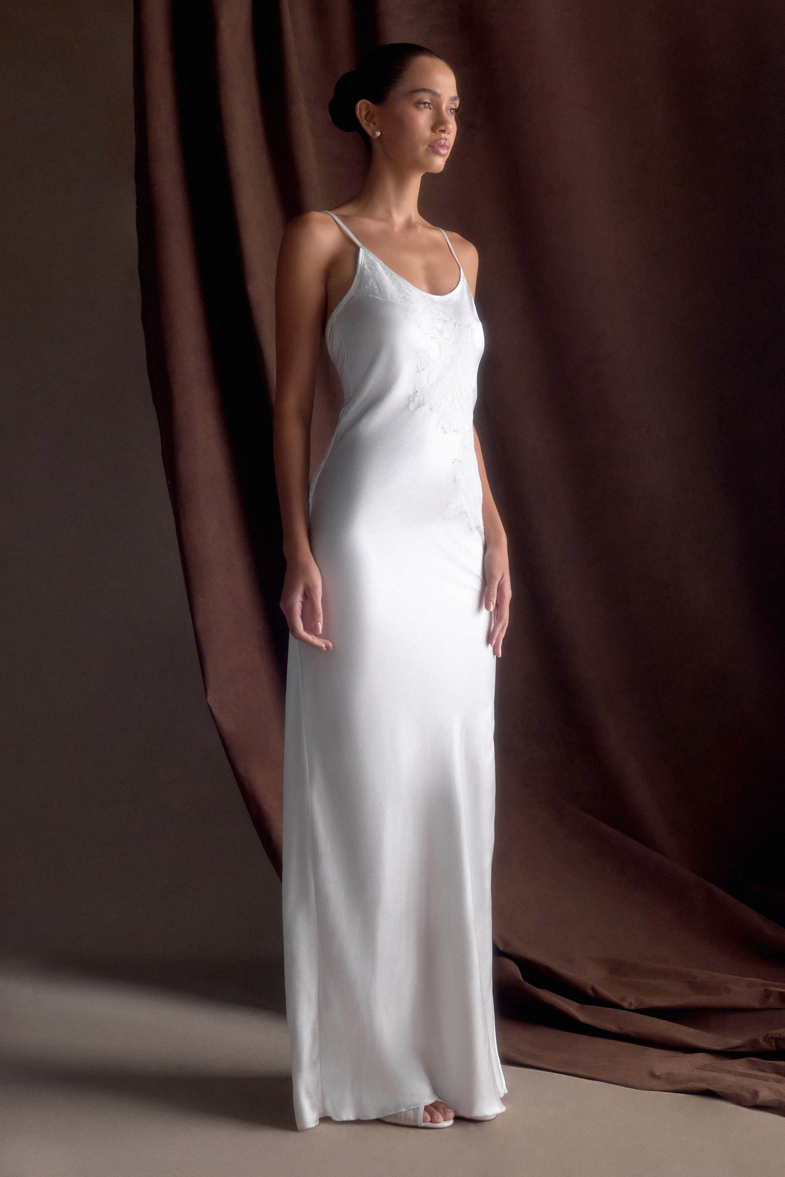 Saylor Satin Slip Maxi Dress - Ivory、mySite、solidvoid