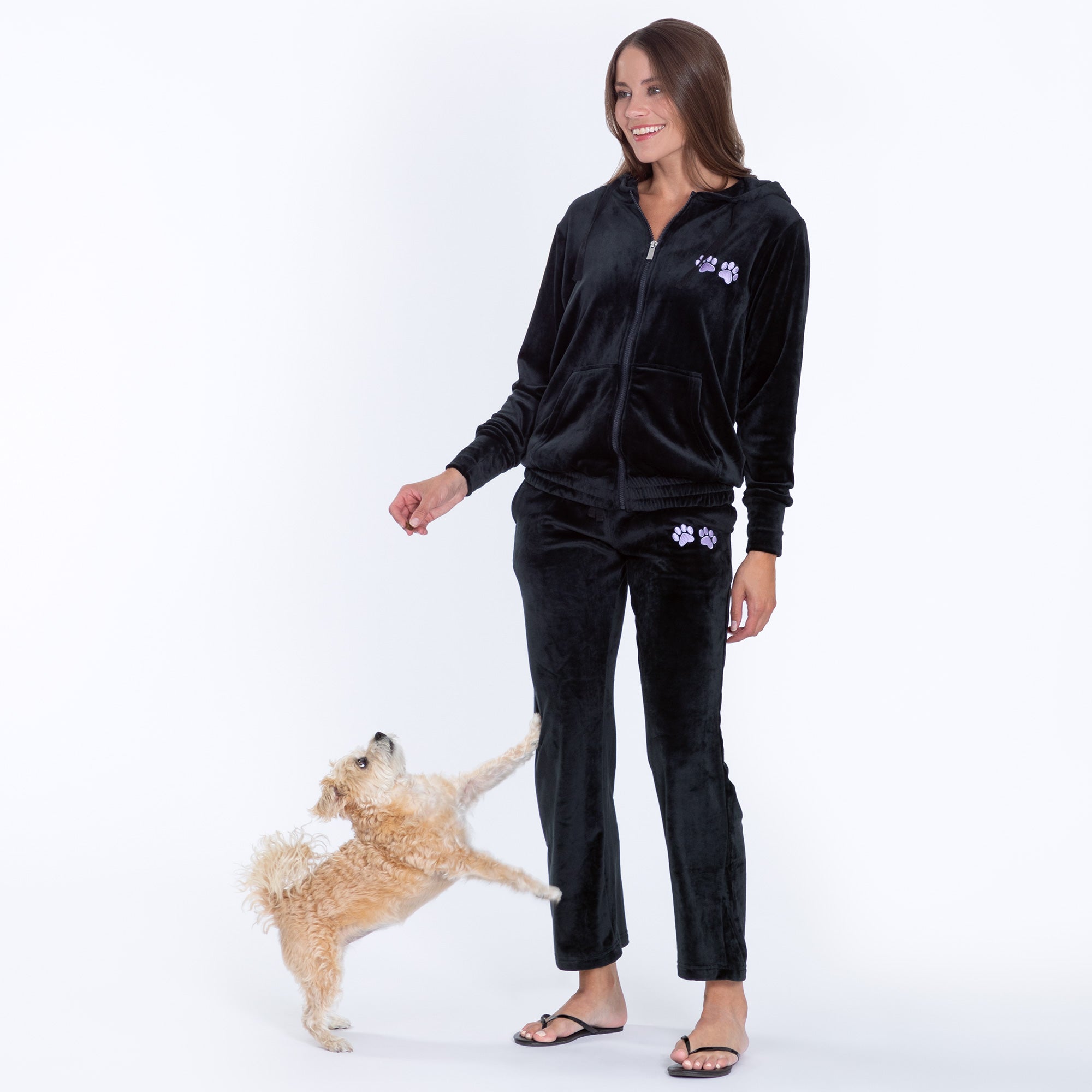 Velour Paw Print Straight Leg Pants、mySite、camillekostekn