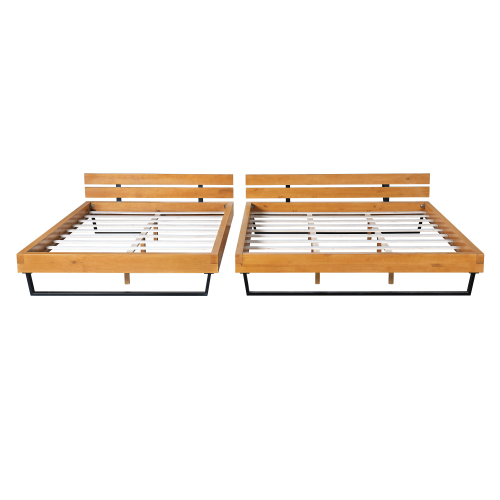 PINE WOOD BED FRAME KING SIZE,NATURAL & BLACK COLOR、、eastwooduniform
