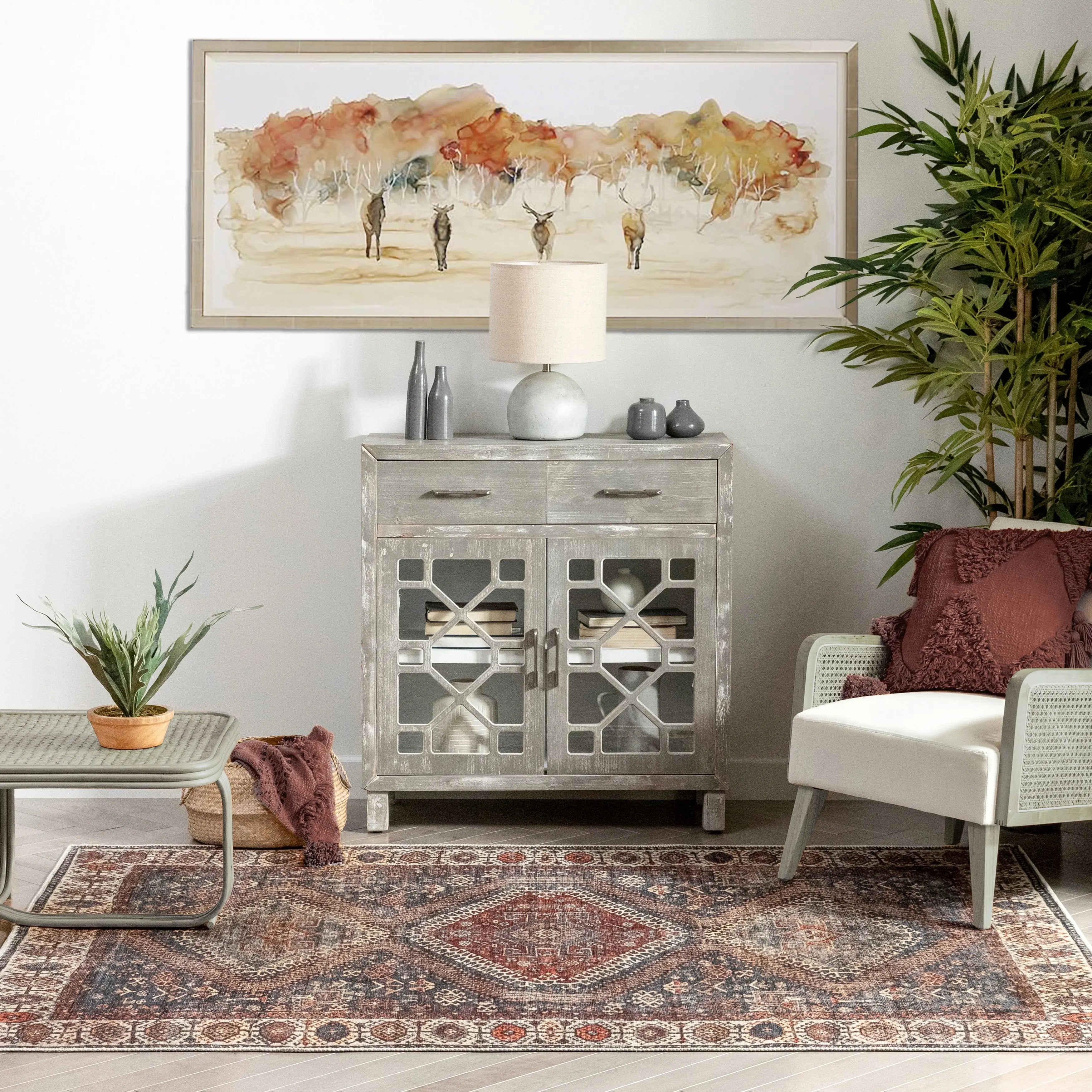 Ripon Machine Washable Vintage Medallion Botanical Border Blue Red Flat-Weave Distressed Rug、mySite、gigharbornorthrealestate