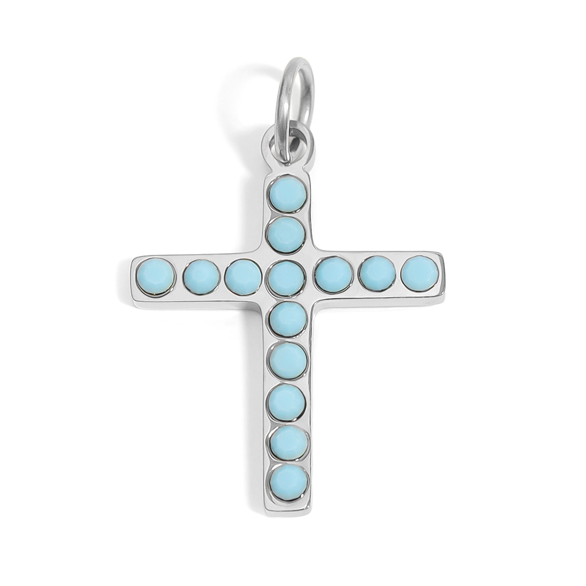 18K Gold PVD Stainless Steel Turquoise Stone Cross Charm / PDL0230、mySite、dreamappss