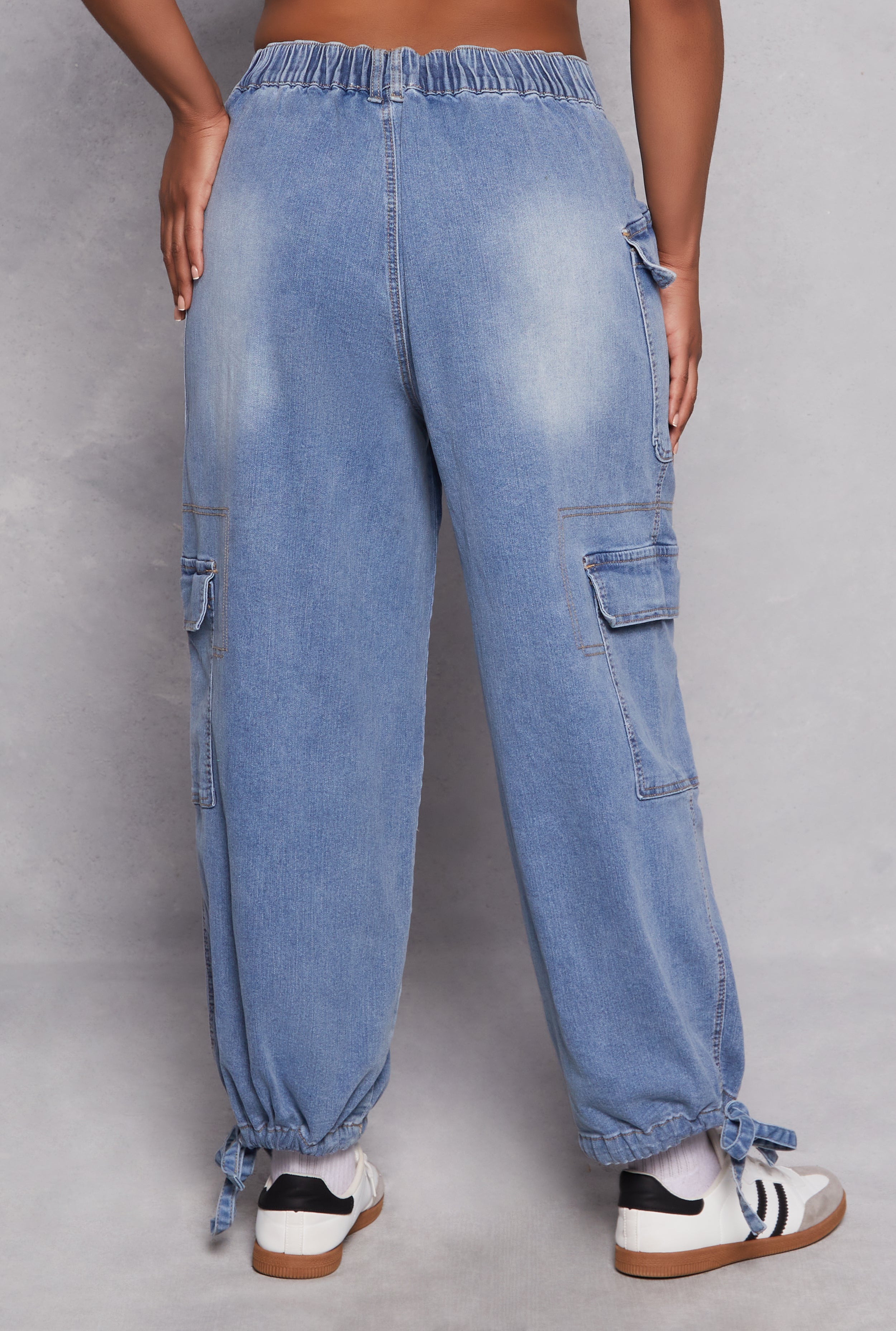 Plus Size Almost Famous Tie Hem Cargo Jeans、mySite、camillekostekn