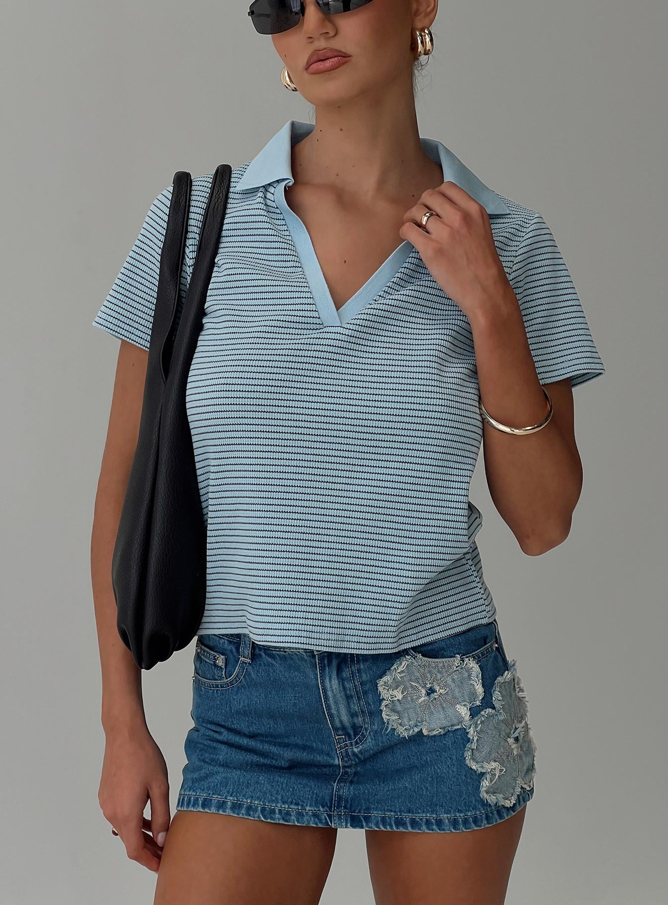 Ralphy Collared Top Blue Stripe、mySite、solidvoid