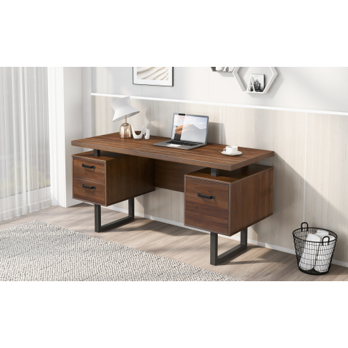Home Office Computer Desk with Drawers/Hanging Letter-size Files, 59 inch Writing Study Table with Drawers、、casual