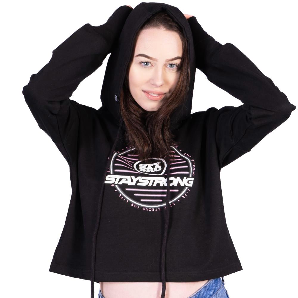  Stay Strong Neon Circle Womens Hoodie - Black、mySite、merchandisen