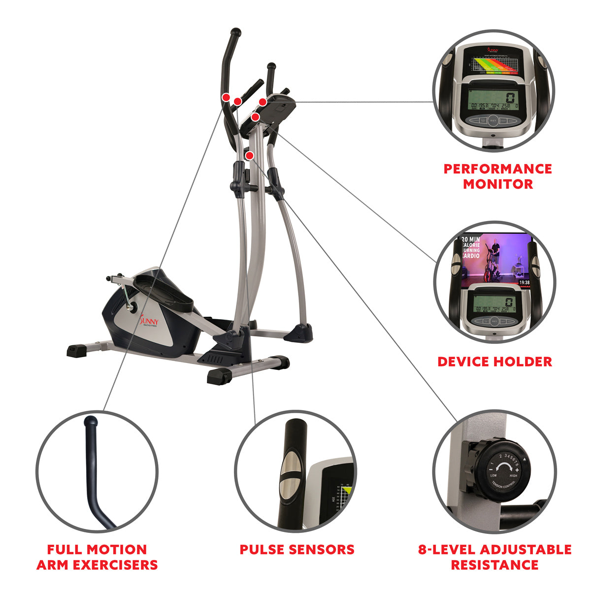  Magnetic Elliptical Machine w/ Device Holder, LCD Monitor and Heart Rate Monitoring - Endurance Zone、mySite、ghnorth