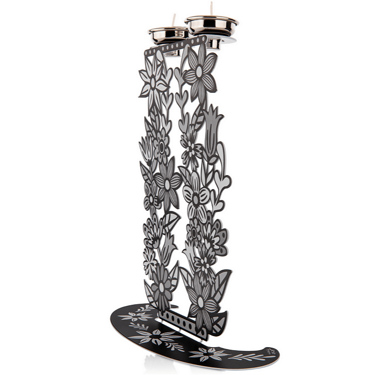 Tall Floral Shabbat Candlesticks - Black and White、mySite、topwebapps